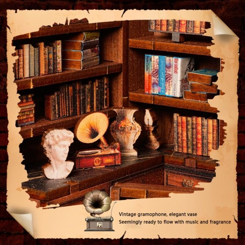 Vintage Miniature Library DIY Book Nook Kit - Dark Academia Aesthetic Bookshelf Insert - Retro 3D Wooden Puzzle Dollhouse - Perfect Gift for Book Lovers & Home Decor