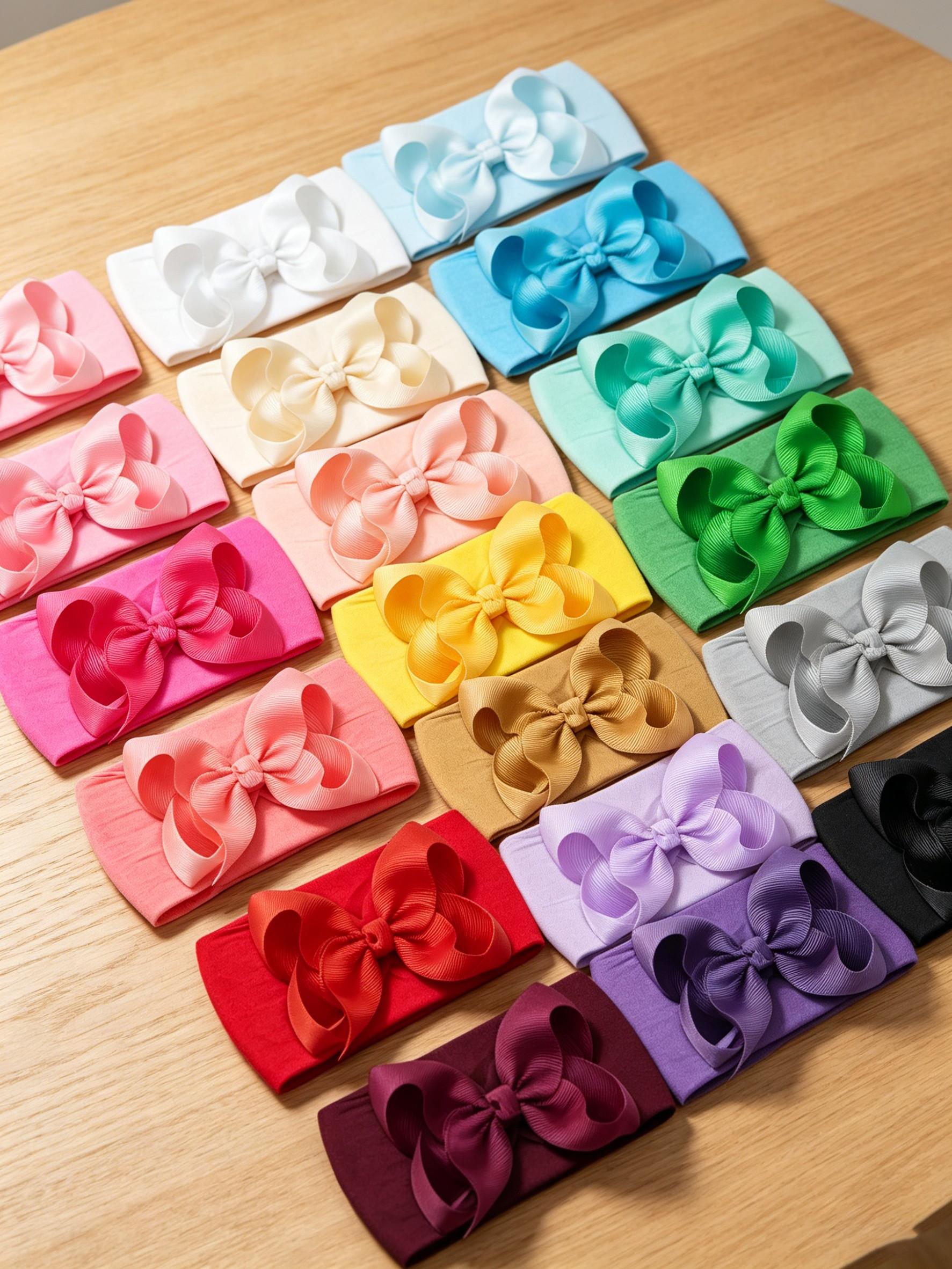 20 bow hairbands, bow headbands, high elasticity soft hair accessories, cute large bow girl headbands, multi-color elastic hairbands, specially for little girls, elastic hair accessories, specially for bath and face washing