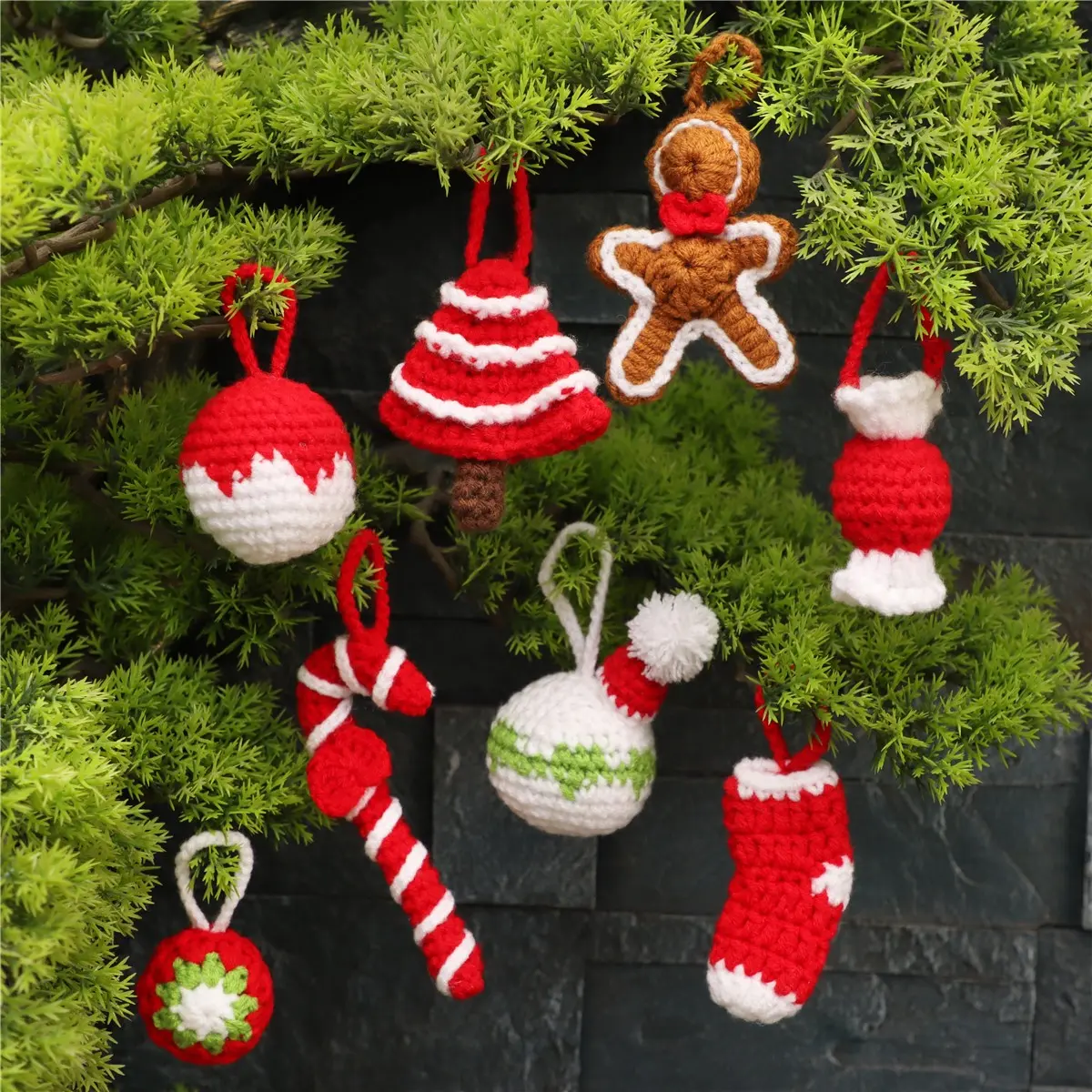 8-Piece Christmas Decoration Set, Includes Christmas Tree, Socks, Gingerbread Man, Holiday Party Table Decor, Handmade Festive Ornaments