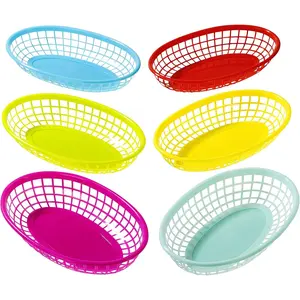 6 Pack Reusable Plastic Colourful Food Baskets for Hotdogs, Burgers, Fries, Sweets, Crisps, Snacks |   Movie Nights, Kids Birthday Party Picnics, Tropical BBQ, Summer Garden Festival