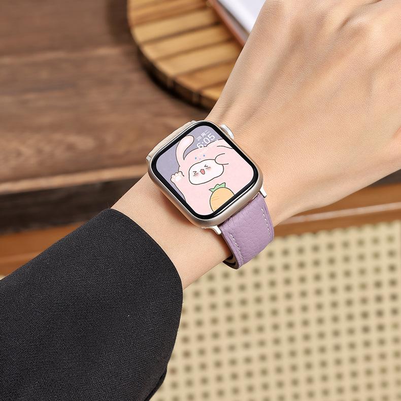 New H-Type Magnetic Buckle Lychee Pattern Leather Smart Watch Strap (38-49mm) New H-Type Magnetic Buckle Lychee Pattern Leather Smart Watch Strap (38-49mm)