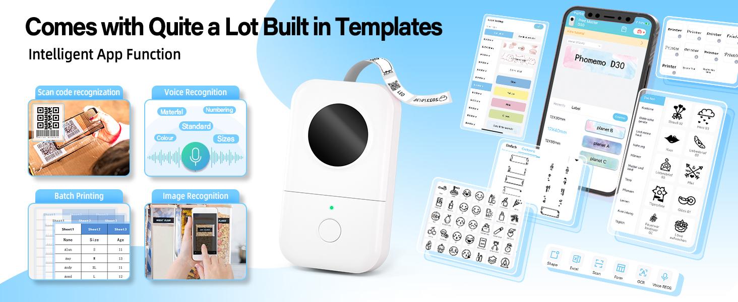 Phomemo D30 Model Label Maker Printing Machine - Portable Wireless Bluetooth Mini Thermal Sticker Printer, Smart Phone-Connected Handheld Labeler with High DPI, Pre-Set Fonts, Inkless Design for Home Office