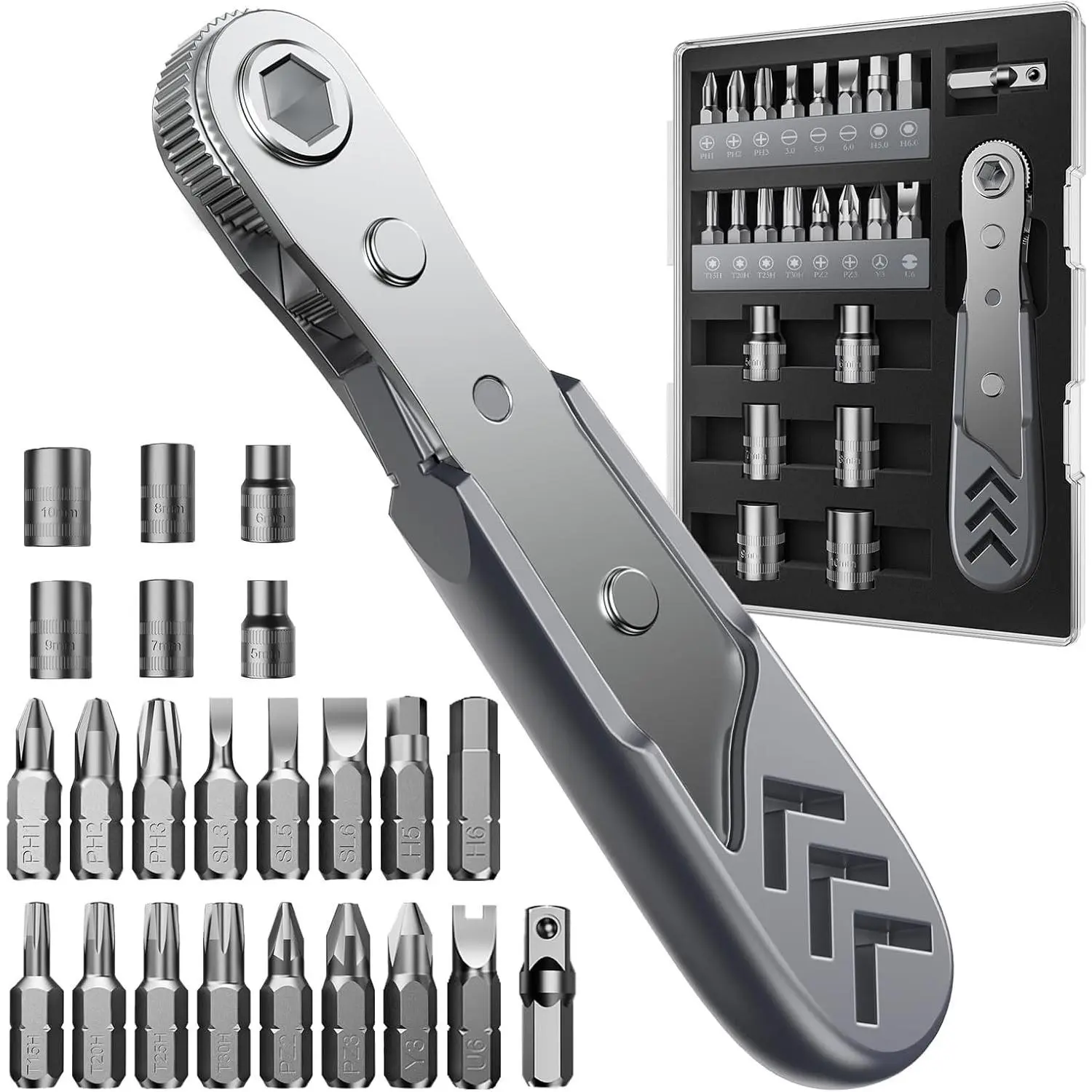 Stocking Stuffers for Men Adults, 23in1 Right Angle Ratcheting Screwdriver Set, Gifts for Dad, Unique Husband Christmas Gift, Magnetic Offset Screwdriver Repair Tool, Gadgets for Men