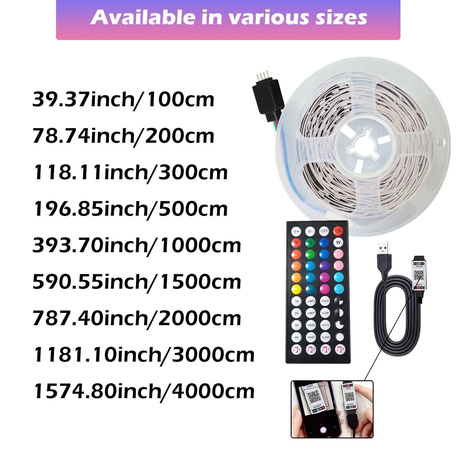 39.37-1574.8 Feet LED Smart Light Strip, APP or Remote Control with 44 Key Remote, Adjustable Color and Brightness, Light Dimmable for Home Decor