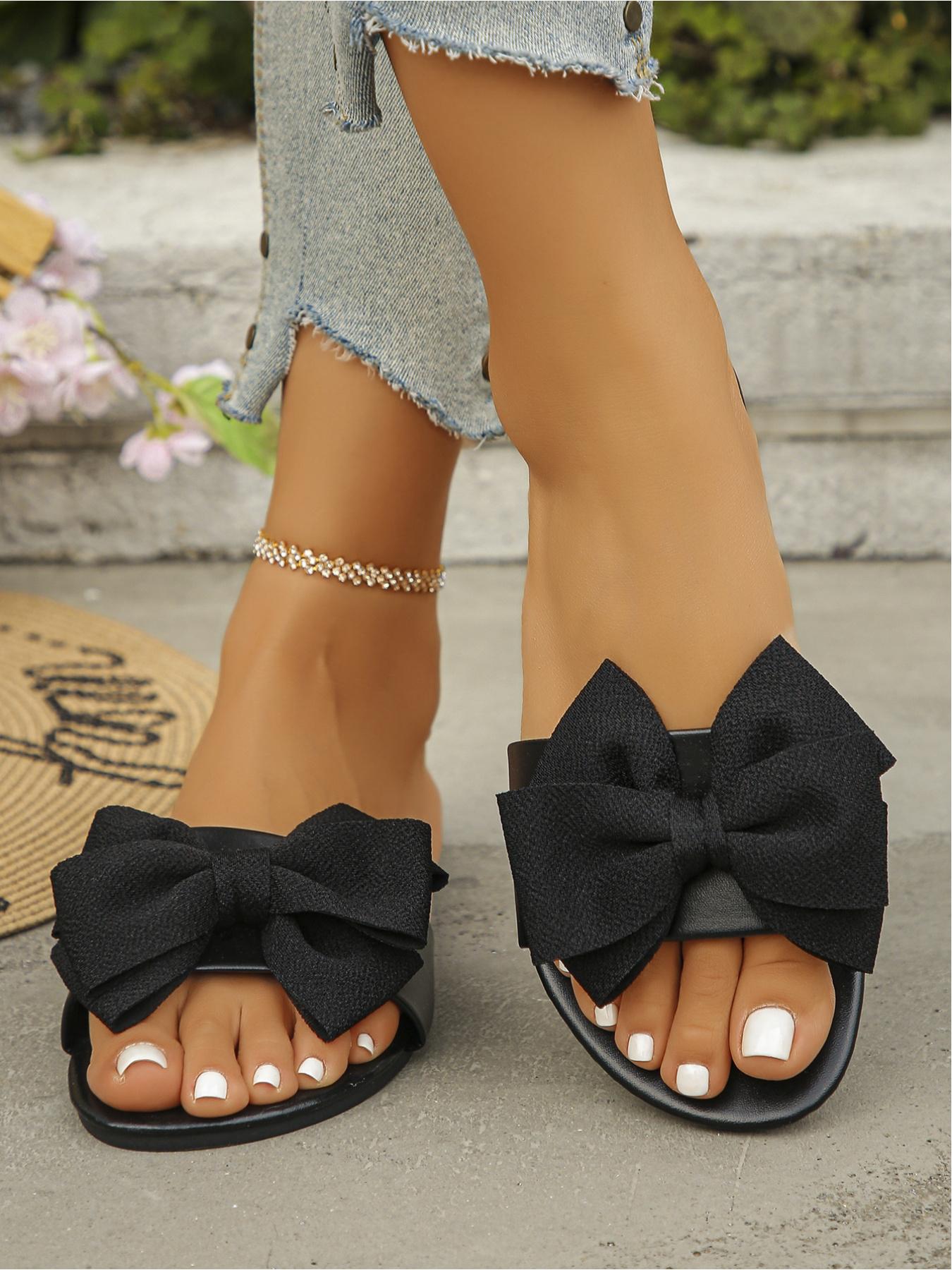 2026 Summer New Bow - decorated Flat Sandals, Multi - color (Green/Brown/Black/Yellow/Red/Orange/White) Square - toe Open - toe Soft - sole Women's Slides, Versatile for Daily Streetwear/Vacation/Home