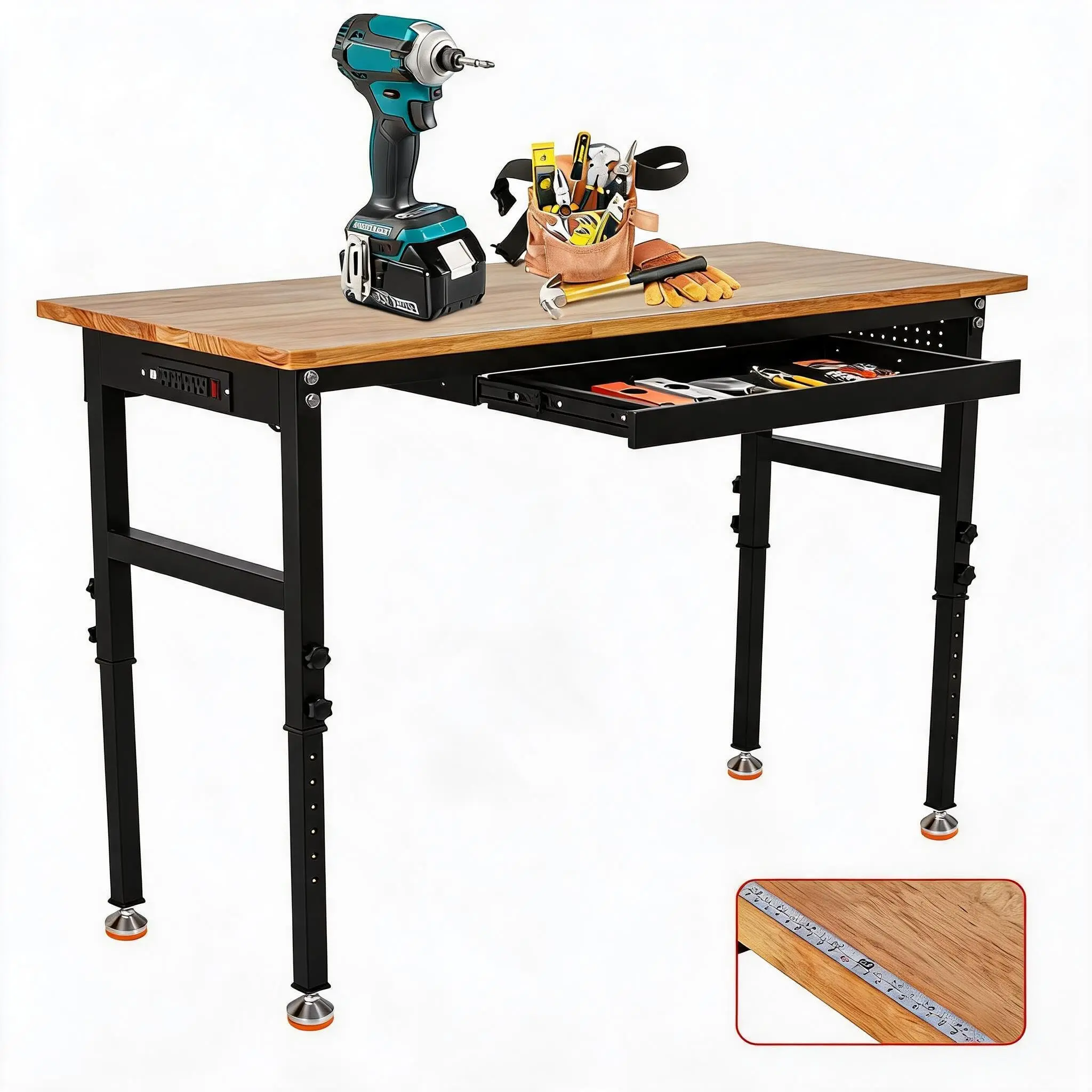 Garvee Adjustable Height Workbench, 2000 LBS Heavy Duty Solid Oak Work Table