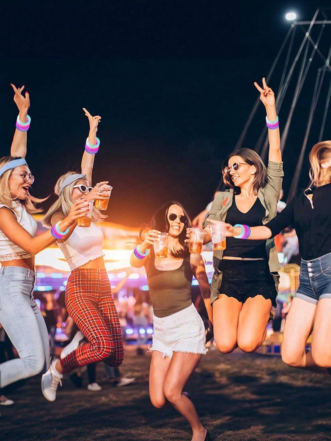 6pcs LED Light Up Bracelets, 6 Color Glow Sticks Bracelets Glow In The Dark Party Supplies, Non Candy Gift For Halloween, Christmas, Birthday Party Favors, Suitable For Birthday, Wedding, Carnival, Party, Concert, Sports Event, Masquerade, Gathering