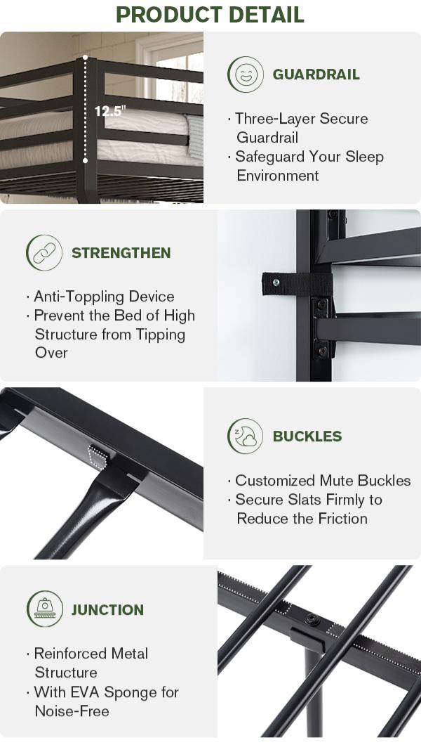 MUTICOR Metal Bunk Bed Twin Over Full Size, 【Frame Only No Mattress】Heavy Duty Sturdy Frame with 12" Under-Bed Storage for Teen & Adults #TikTokShopBlackFriday #ChristmasGifts