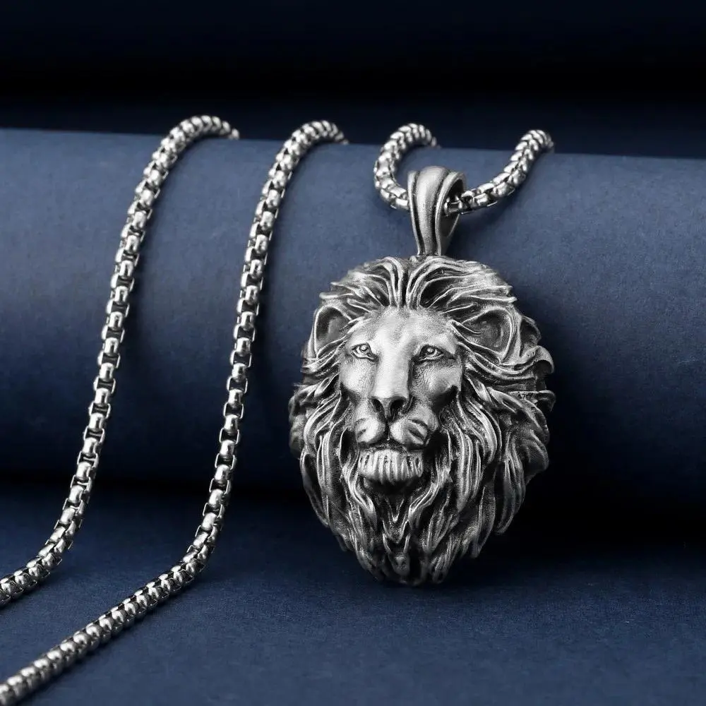 Lion head pendant, cross-border hot selling necklace in Europe and America, animal lion, male lion necklace, retro accessories m