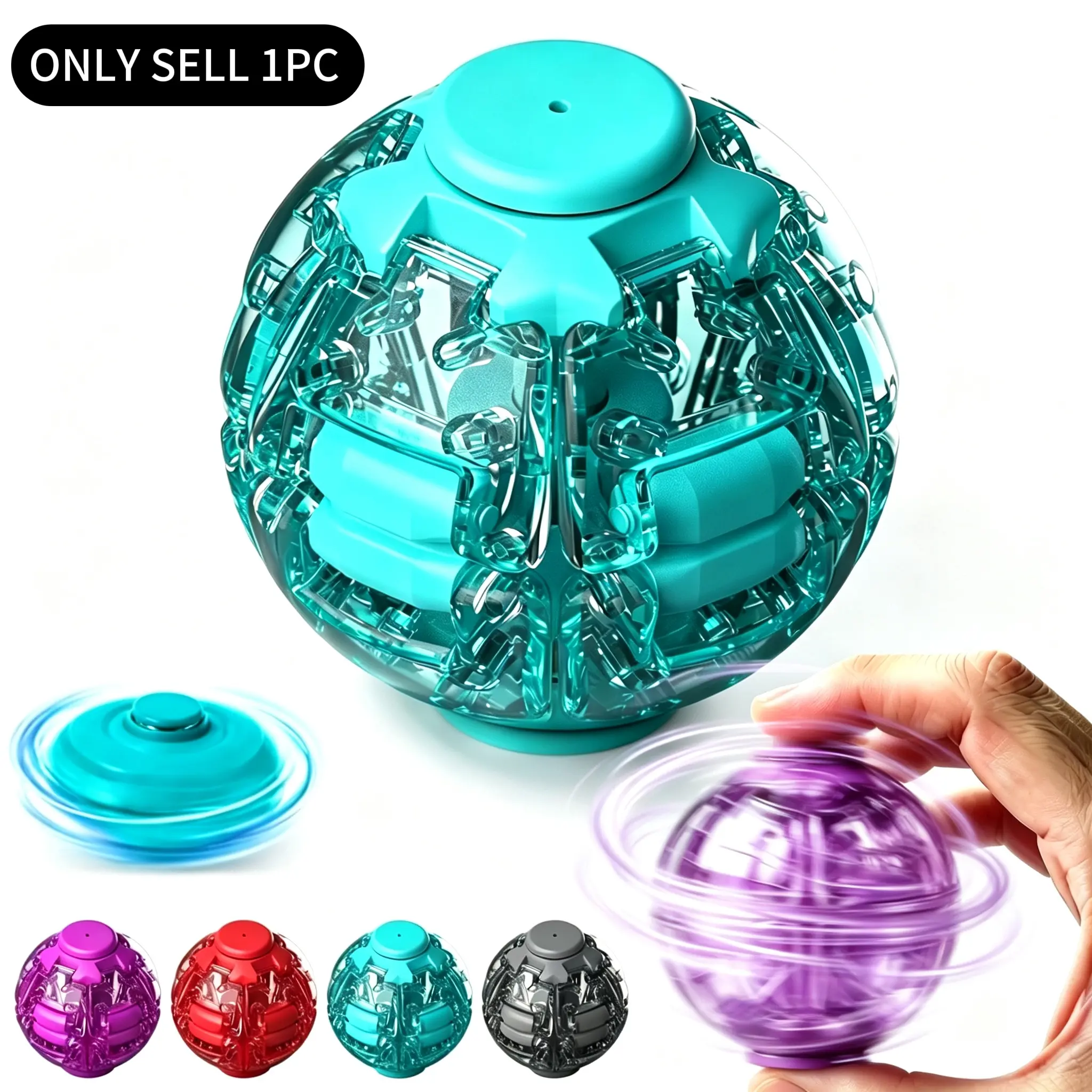 HABALL Press-to-Spin Transforming Fidget Ball, 3D Printed Fidget Ball Toy, Smooth Spinning Sensory Gyro Toy, Stress Relief Desk Gadget, Anxiety Relief Fidget Spinner, ADHD Focus Aid, Portable Handheld Fidget Gyro Toy for Kids, Teens and Adults