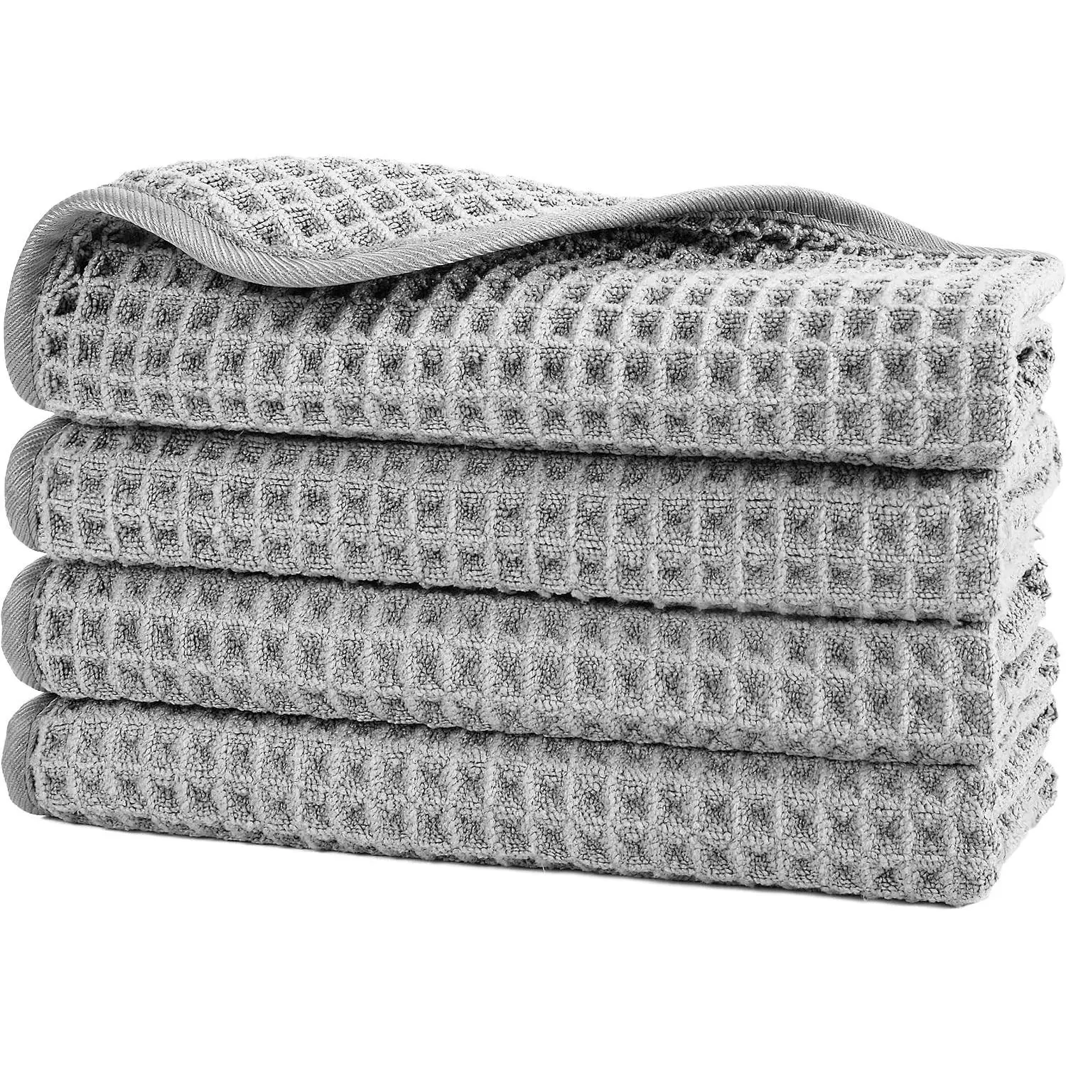 430 GSM Poly Blend Microfiber Waffle Wash Cloth Face Towel, 13x13 in | 4 Pack, Oversize, Lint Free, Quick Dry, Hanging Loop, For Showerig, Fingertip Towel
