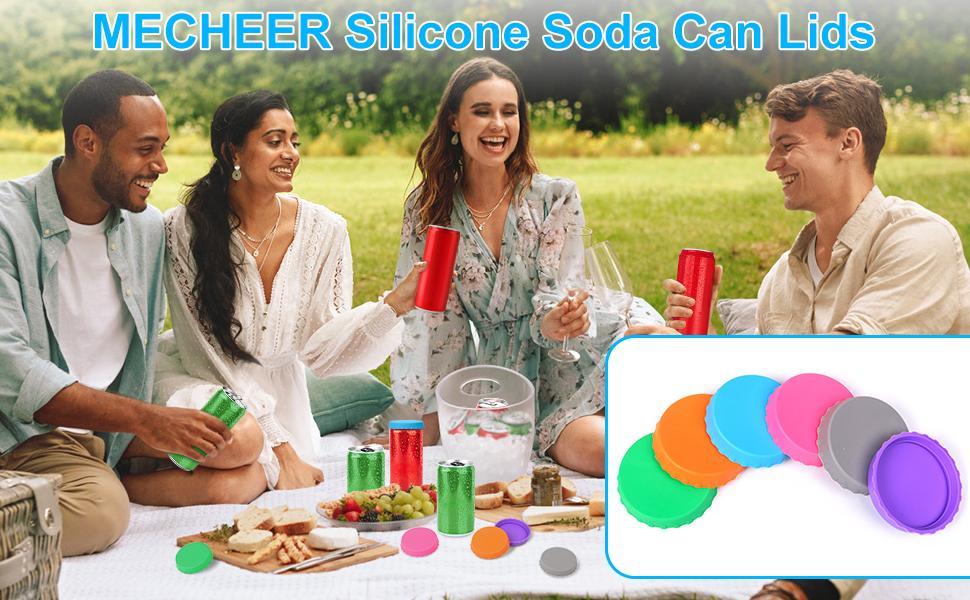 6-Pack Silicone Soda Can Covers, Reusable Pop Stopper Lids, Leakproof Can Protectors for Soda, Beer, Juice, Coke & Beverage Drinkware, Travel & Outdoor Use