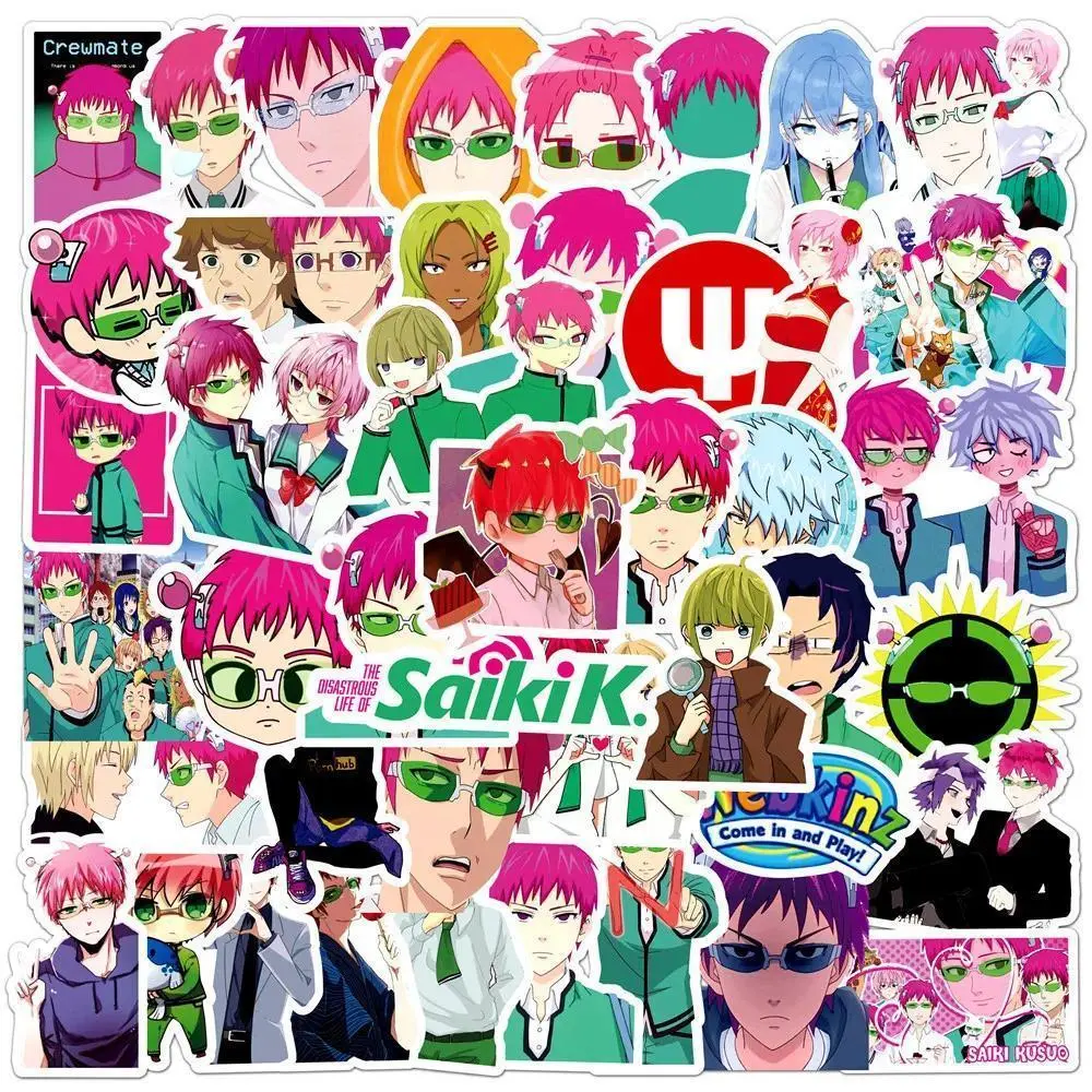 50Pcs Cartoon Fun Saiki Kusuo Anime The Disastrous Life of Saiki K Stickers Doodle DIY Water Cup Laptop Scooter Sticker Popular stickers 2026 Hot selling toys