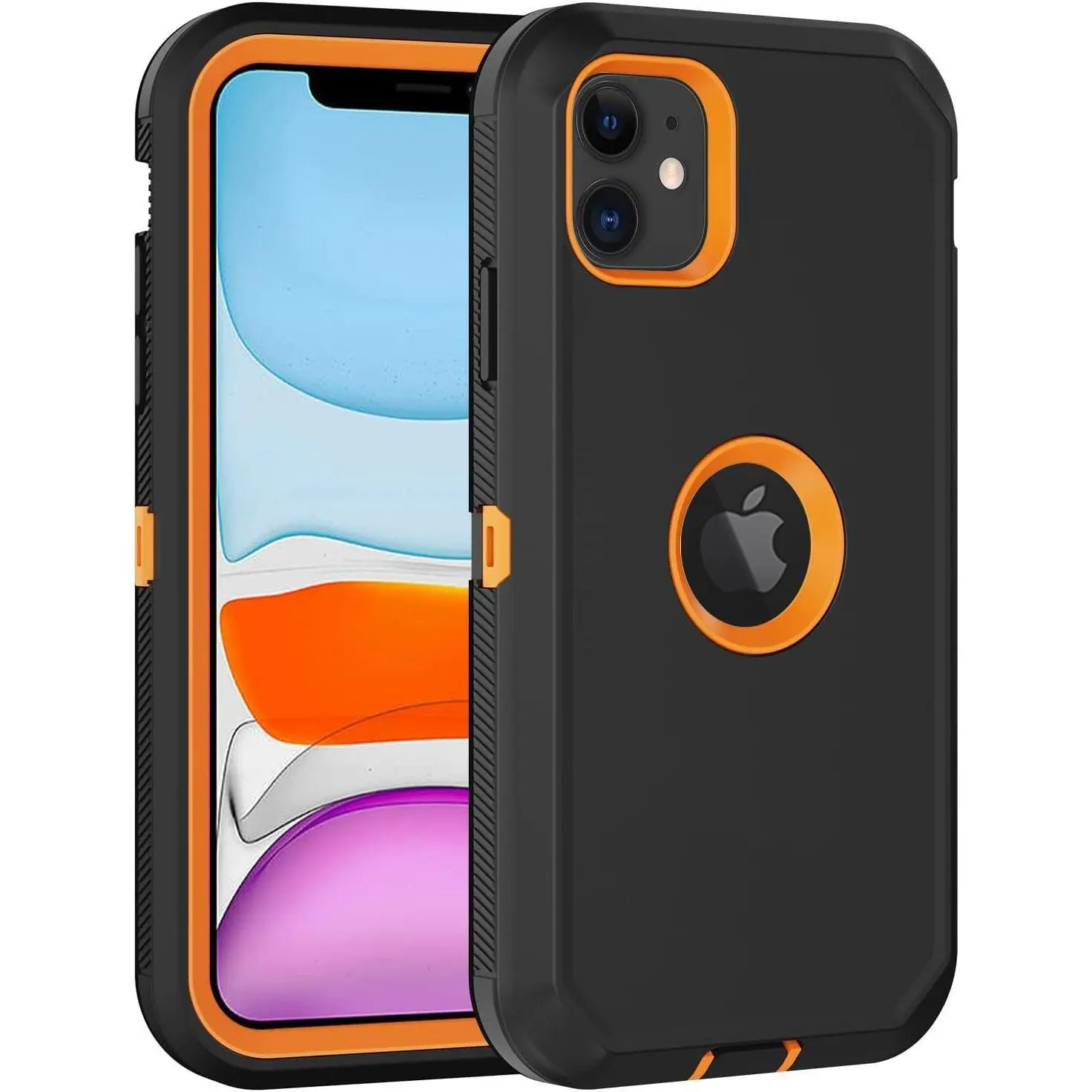 For iPhone 11 Case, with Built in Screen Protector Heavy Duty Drop Protection, Full Body Rugged Shockproof Dust Proof 3- Layer Tough Protective Phone Cover for Apple iPhone 11 Black/Orange