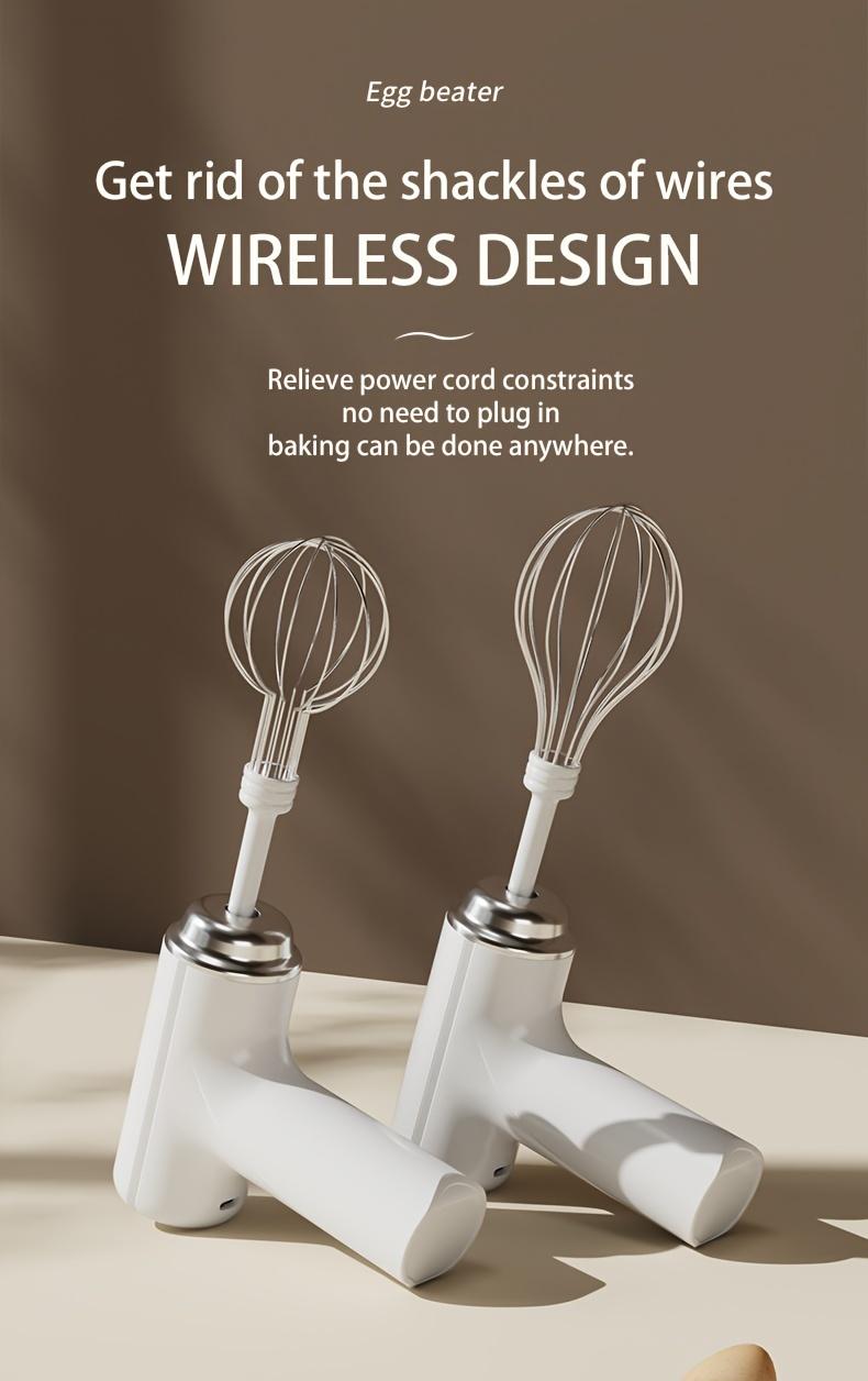 Cordless Electric Hand Mixer 3-Speed Rechargeable Whisk with 2 Detachable Heads Portable Compact Baking Tool for Thin Batter Eggs Cookies for Tiny Kitchen RV Camping Purple & White