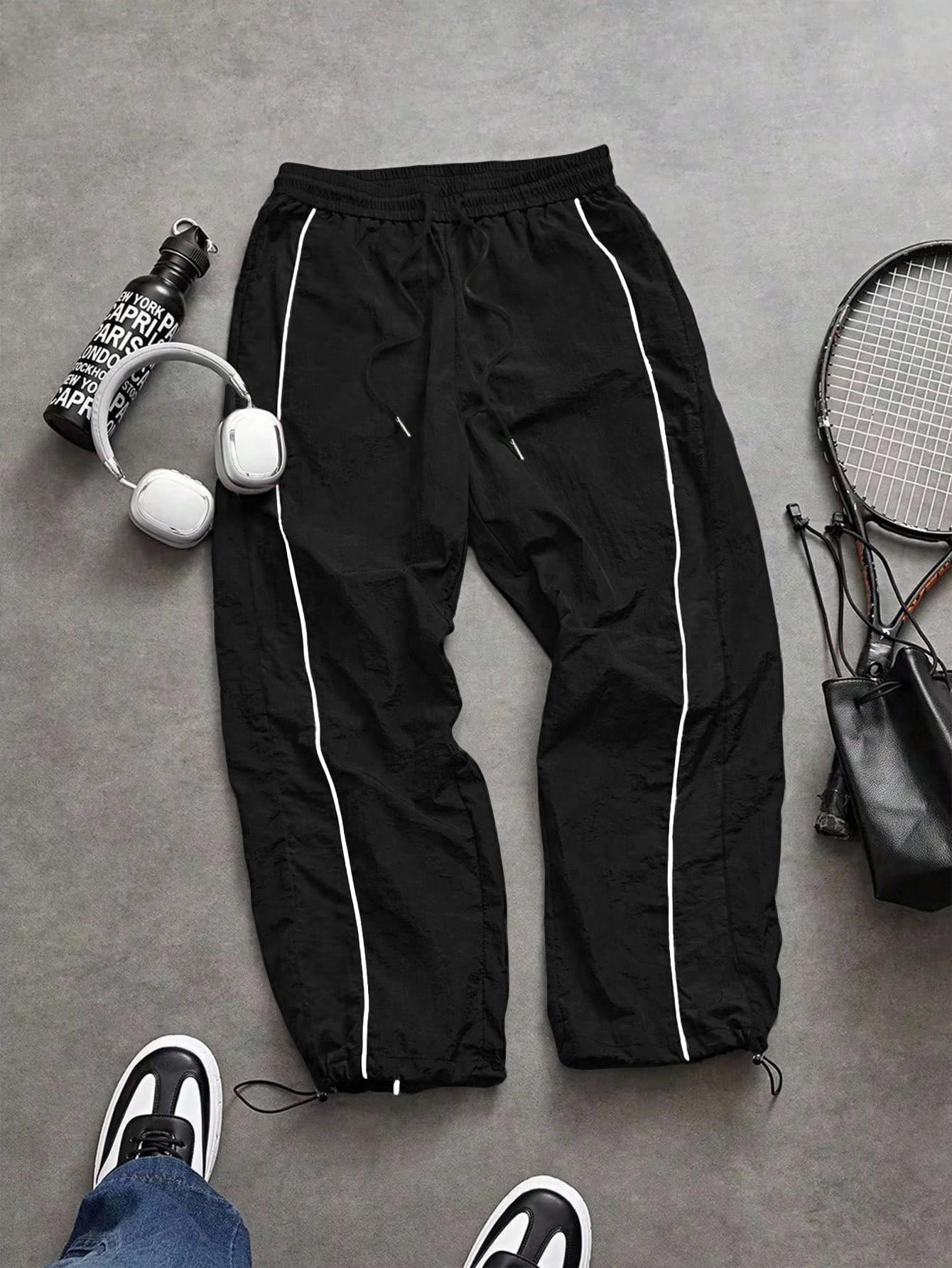 Men's lightweight, breathable, reflective printed wide-leg pants with adjustable leg openings and drawstrings, elastic waist, casual pants suitable for outdoor sports, fitness, campus commuting, street fashion, and versatile long pants