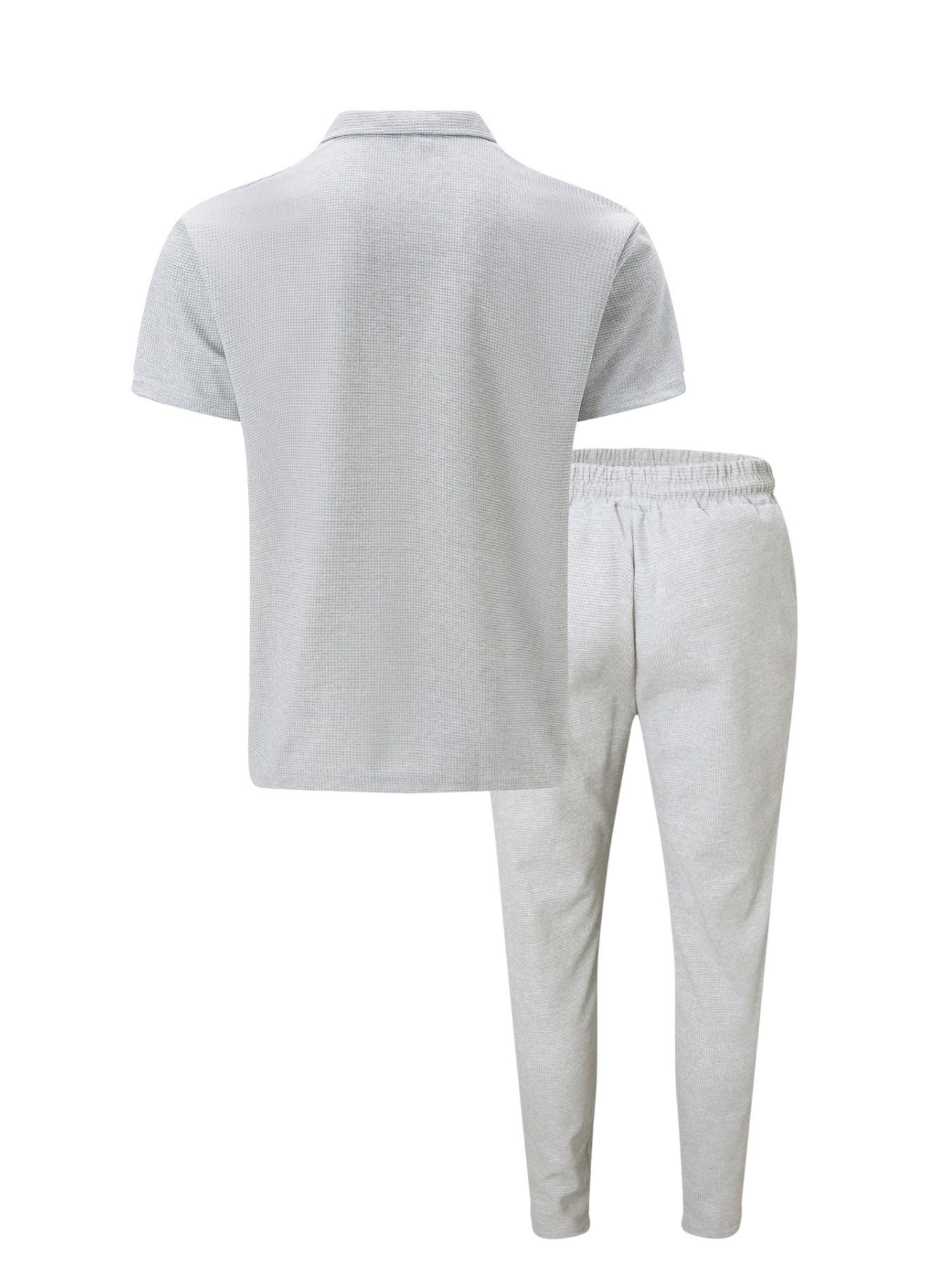 Men's Two-Piece Set Outfit for Summer, Menswear Quarter-Zip Polo Shirt and Drawstring Pants, Casual and Urban Style, Perfect for Relaxing Days