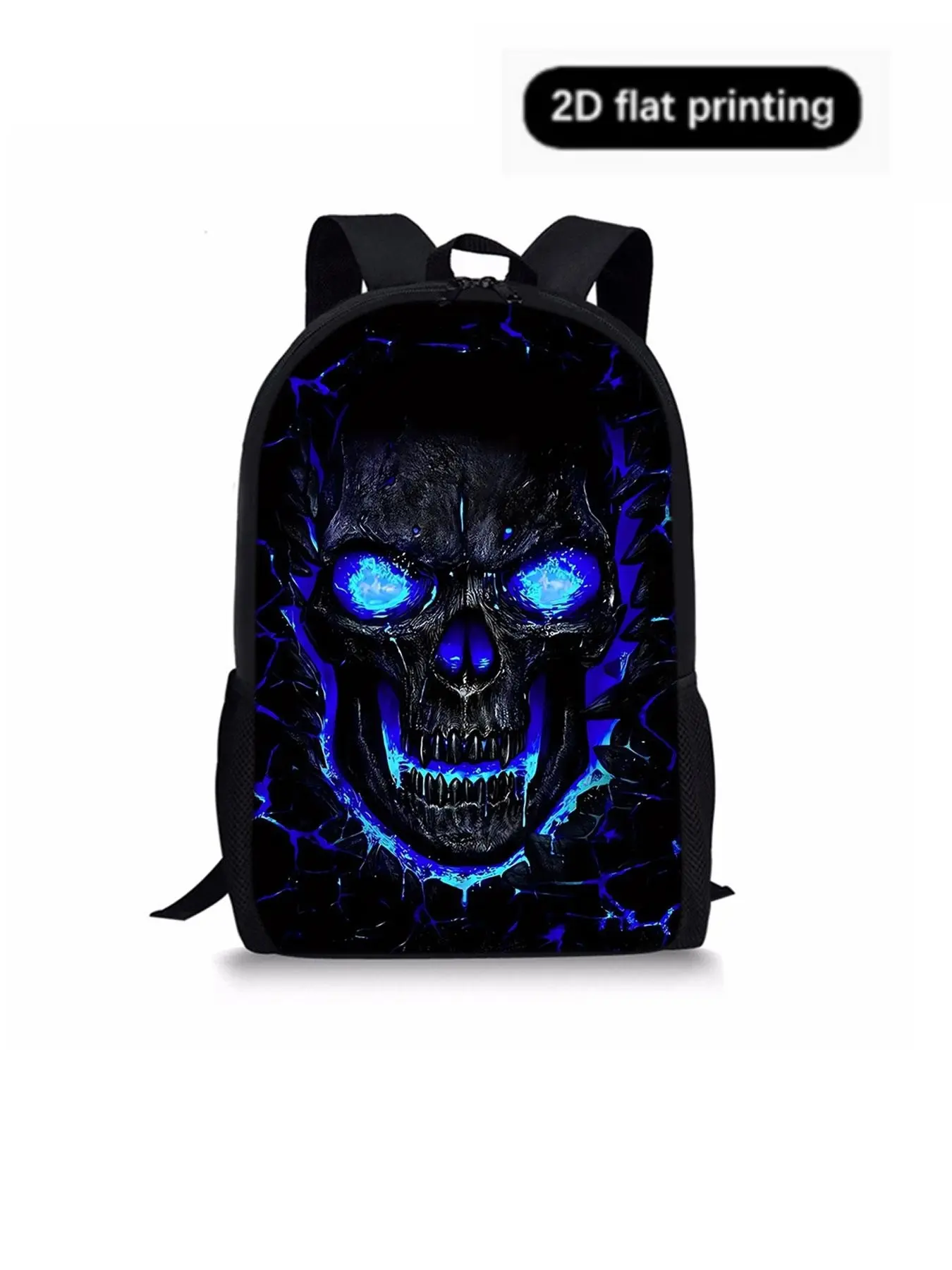 Skull Pattern 2D Print Backpack, 17 Inch Height 44cm, Single Layer, Casual Style, All Seasons, Cartoon Design, Ideal for Daily Use