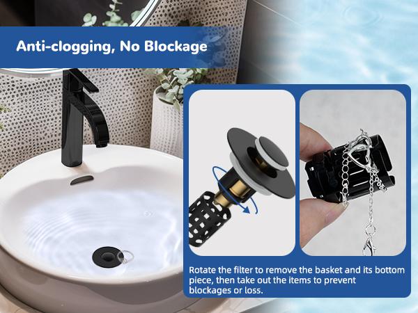 Hibbent Upgraded 3-in-1 Bathroom Sink Drain Strainer Bathroom Accessories Set, Universal Pop-Up Stopper with Removable Stainless Steel Filter Basket Hair Catcher, Brass Bullet Core Plug for 1.1"-2.36" Basins, Matte Black Hibbent Upgraded 3-in-1 Bathroom Sink Drain Strainer Bathroom Accessories Set, Universal Pop-Up Stopper with Removable Stainless Steel Filter Basket Hair Catcher, Brass Bullet Core Plug for 1.1"-2.36" Basins, Matte Black
