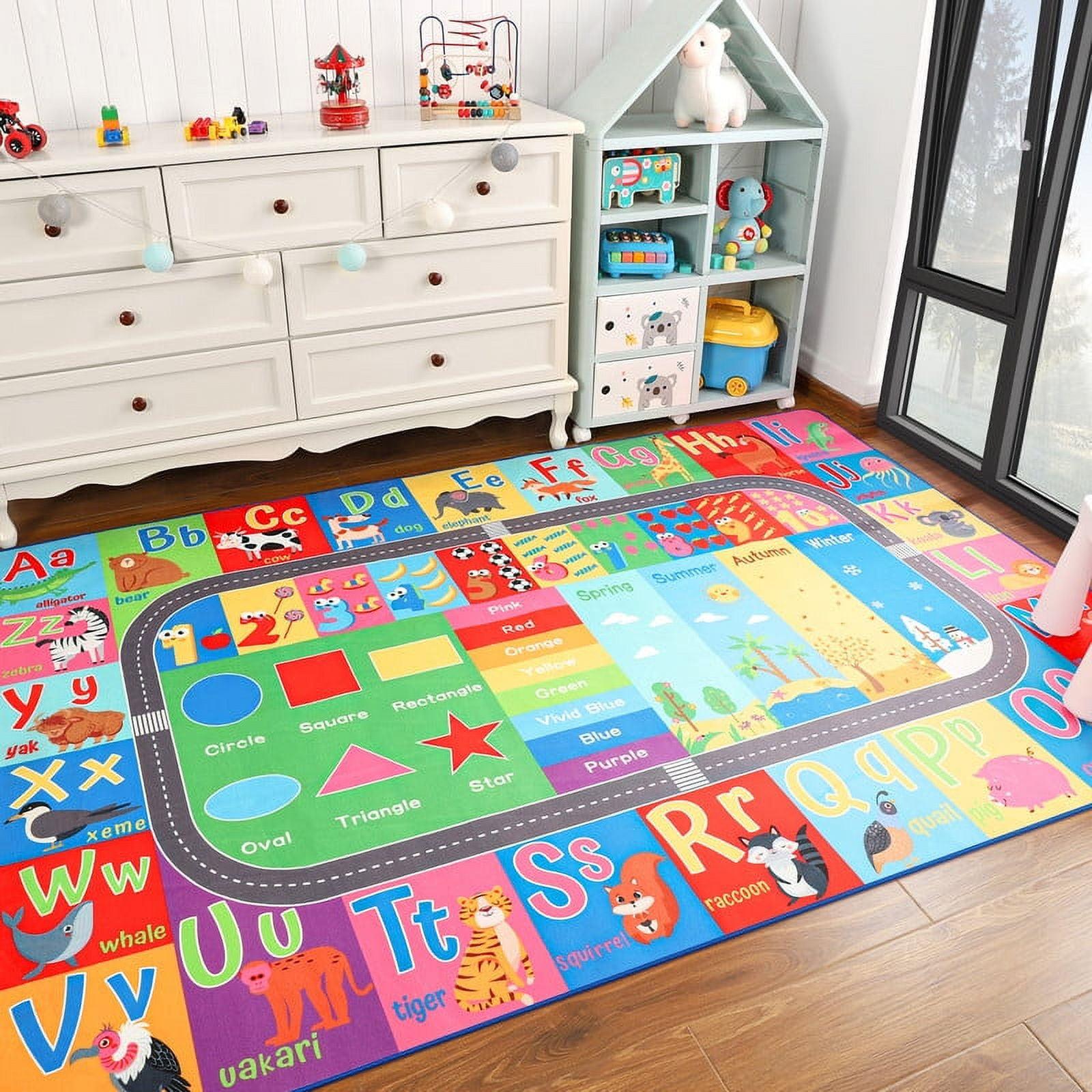 YJ.GWL Children's Playmat Carpet ABC Educational Learning Area Carpet Suitable for Children's Playroom Classroom, 3'x5', 4'x6', 5'x7', Multicolor Rug Letters Floor Activities Playtime