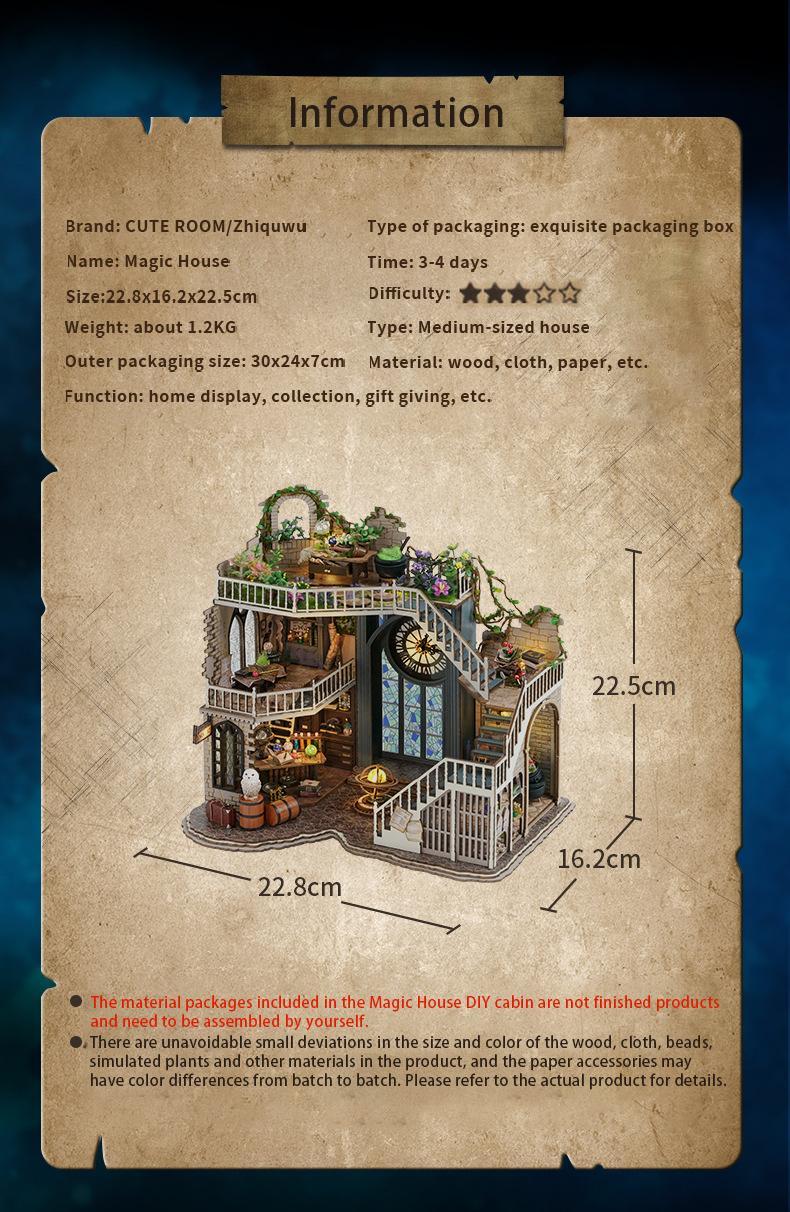 CUTEBEE DIY Decoration with LED Lights Creative Christmas Holiday Gifts for Adults Wooden House Kit Stem Building Block Magnetic Tiles