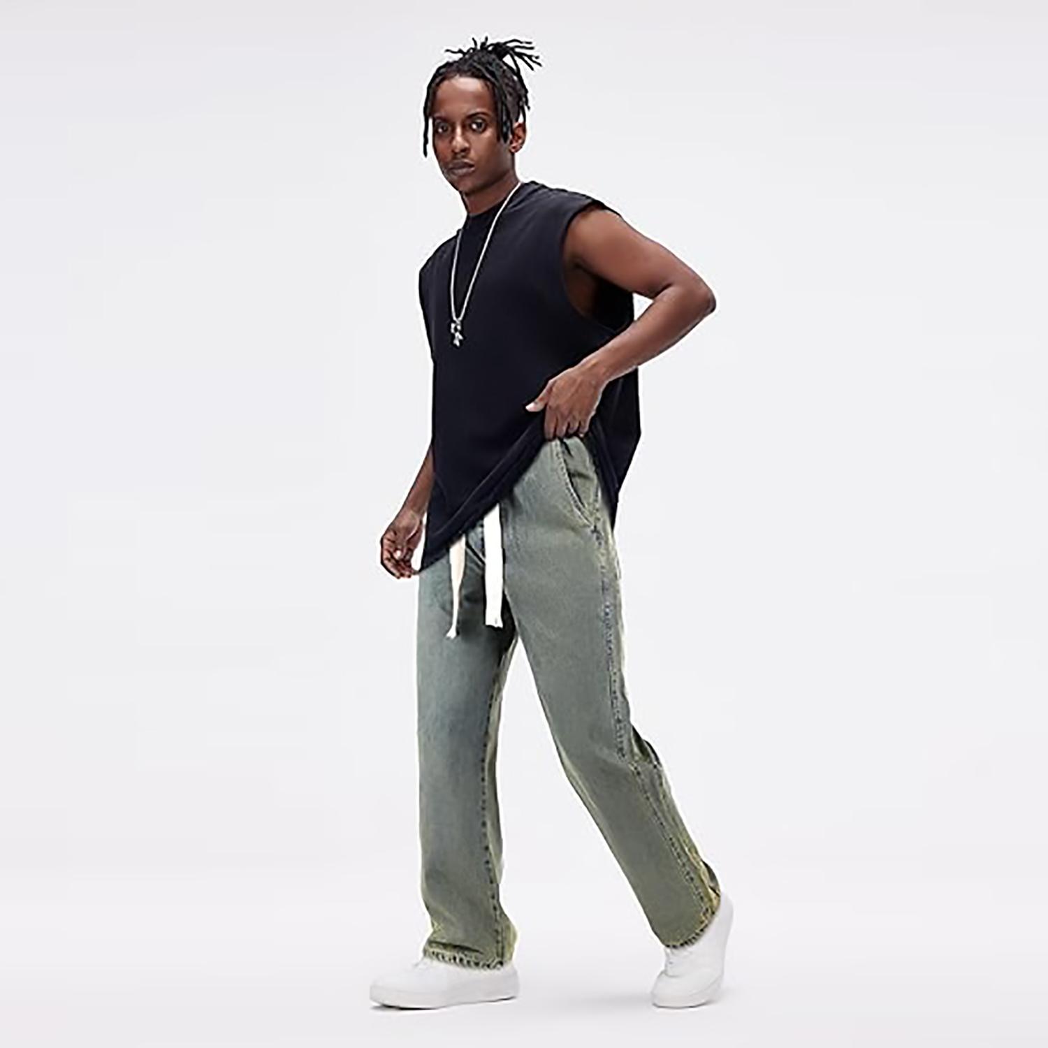 Men's Straight Leg Denim Pants Loose Fit Wide Leg Baggy Jeans Hip Hop Streetwear Trousers