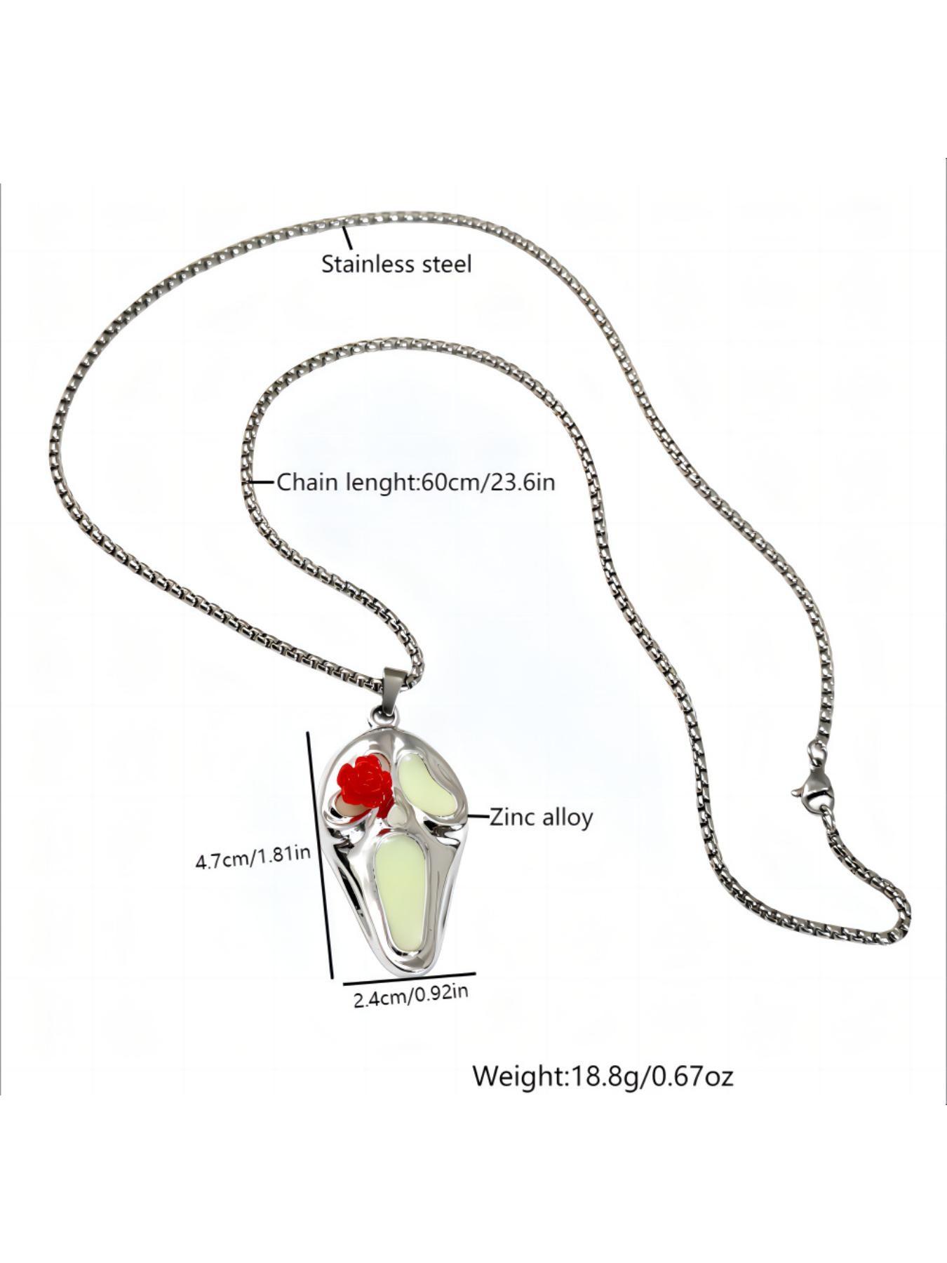 Glowing Skull Hair Mask Pendant, Night Light Charm, Trendy Men's Necklace, Unique Personality Jewelry, European and American Hip Hop Style