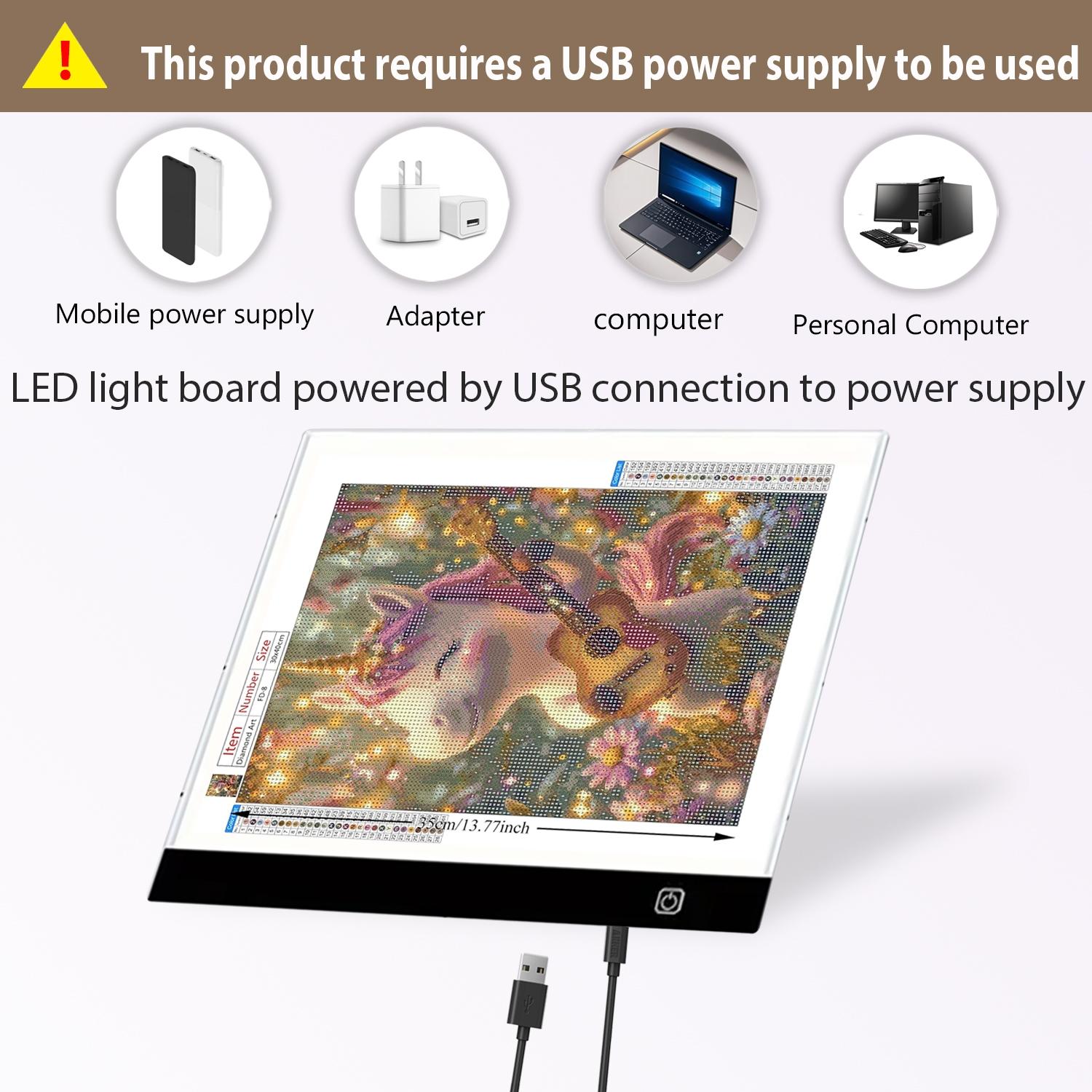 A3 Size LED Drawing Board, Diamond Painting Art Full Drill Embroidery Tracking Light Pad, USB Powered High Brightness LED, Adjustable Light, Ideal for Sketching, Animation, Embossing, Stenciling, Cross Stitch, Sewing Projects, Sewing & Embroidery