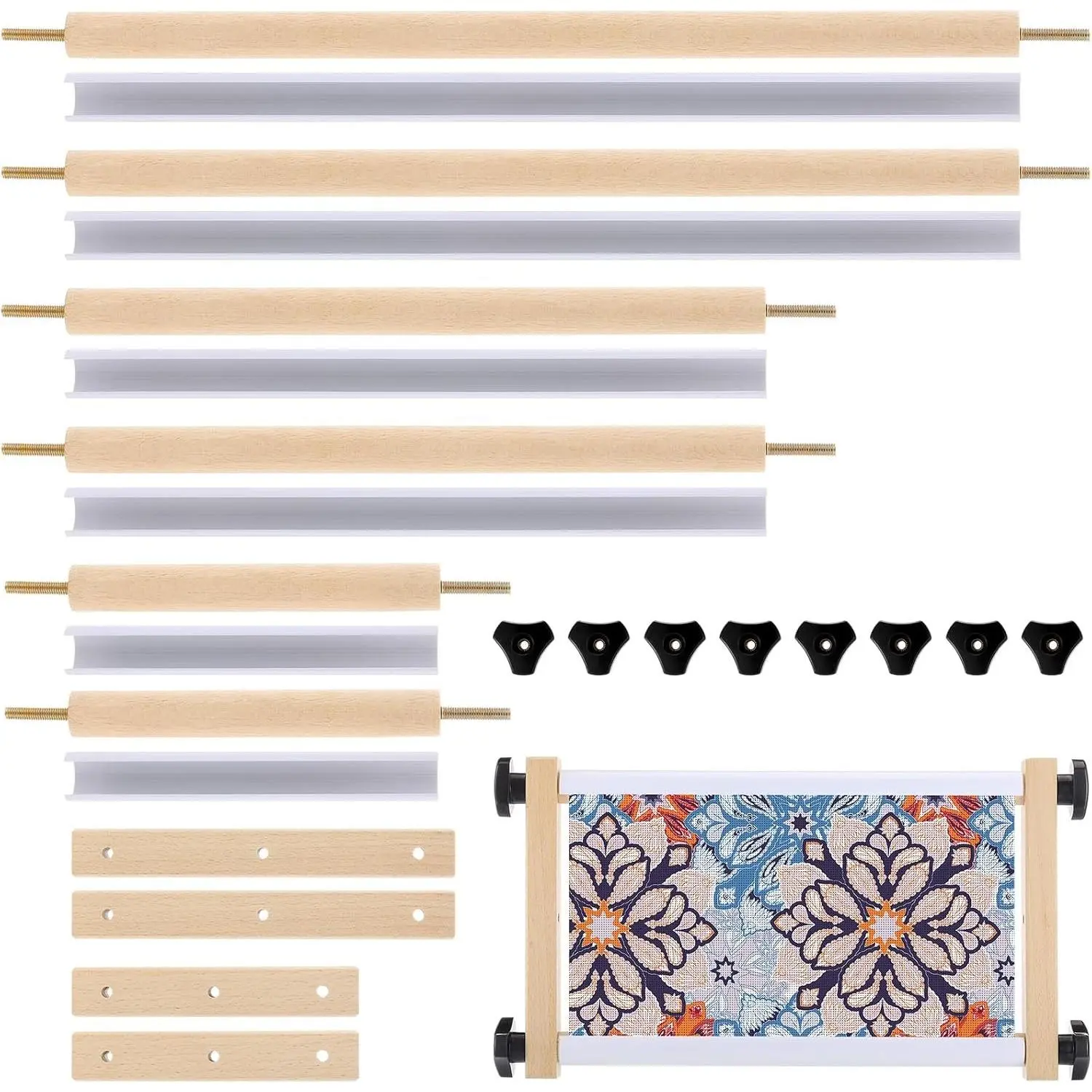 Cross Stitch Scroll Frame Set with Plastic Clamps Beech Hardwood Different Sizes Embroidery Frames Needlepoint Cross Stitch Holder Square Embroidery Hoop Holder for Sewing Projects