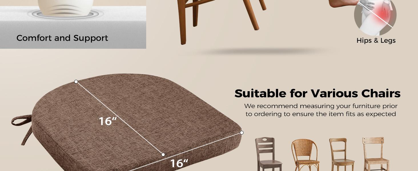 Downluxe Soft Memory Foam Chair Cushions for Dining Chairs, 16"x16"x2" U-Shaped with Ties & Non-Slip Backing, Microfiber Polyester, Christmas Gifts, #TikTokShopBlackFriday