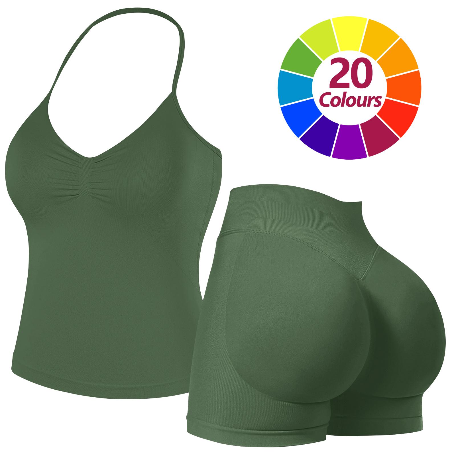 RICH BRIA Sports Sets for Women Seamless Halter Tank Top with High Waist Shorts Set for Yoga and Fitness, Breathable & Comfortable Activewear Summer Two-Piece