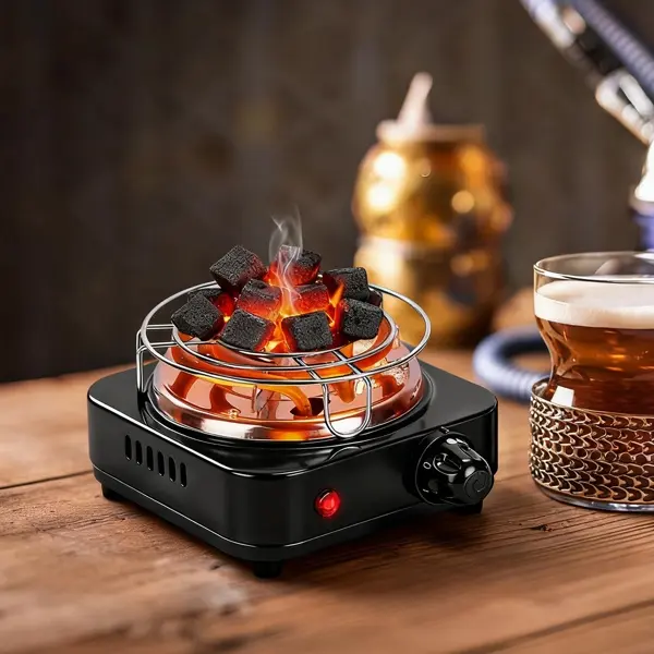 Unisex Compact Electric Charcoal Burner, 500W Fast Heating, 5 Temperature Gears, Thermostat Safety, Stainless Steel Coil, Functional Bonus Accessories for Outdoor Camping/Indoor Use, Thermostatic Safety