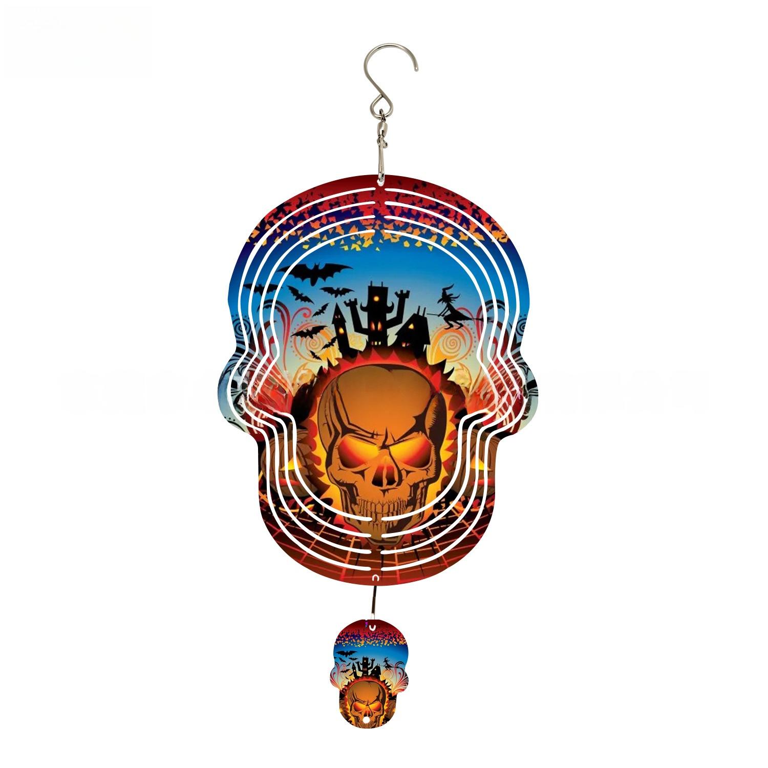 New Skull Design DIY Sublimation Aluminum Wind Chime Blank, Halloween Hanging , Festive Party Decor for Home Supplies, Ornaments green light sohochic