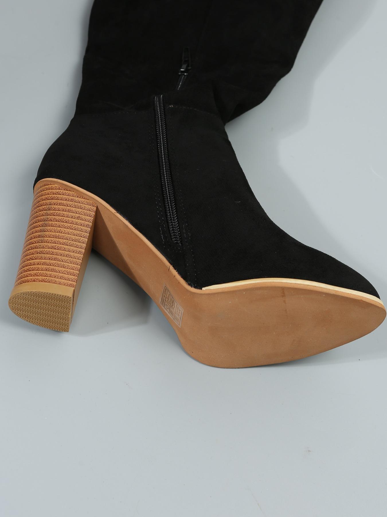 Women's Fashionable Solid Zipper Design Boots, Casual Comfortable Knee High Heels Boots for Daily Wear, Non-slip All Match Pointed Toe Winter Shoes for Party, Club, Brown, Elegant Boots