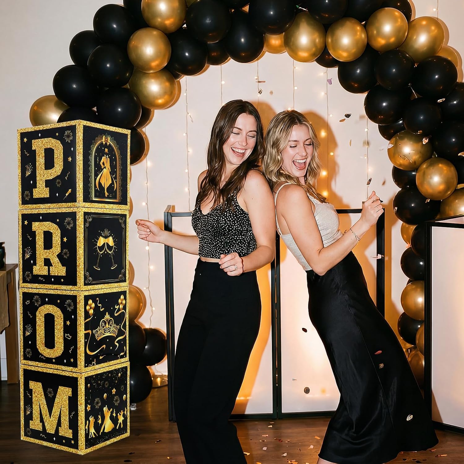 4 count Prom Decorations Boxes, Prom Night Glitter Balloon Boxes, Grad Box with Letter for Elegant Photo Booth & Party Decor, Formal Events, Graduations Senior Night Decor()