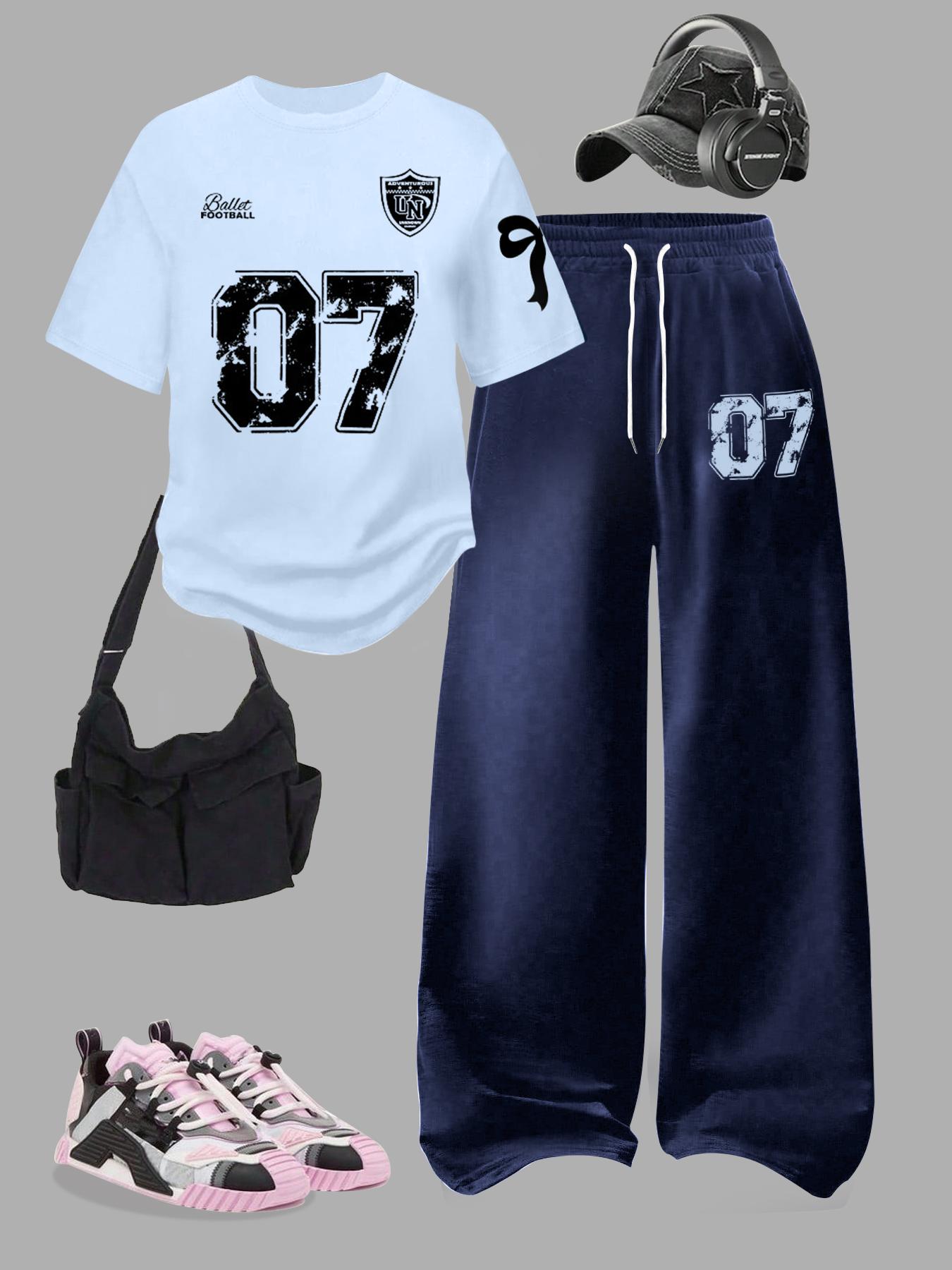 Women's Two-Piece Set, Digital Pattern Round Neck Short Sleeve Top & Loose Casual Pants, Summer Fashion for Vacation Travel, Outfit Women's Two-Piece Set, Digital Pattern Round Neck Short Sleeve Top & Loose Casual Pants, Summer Fashion for Vacation Travel, Outfit