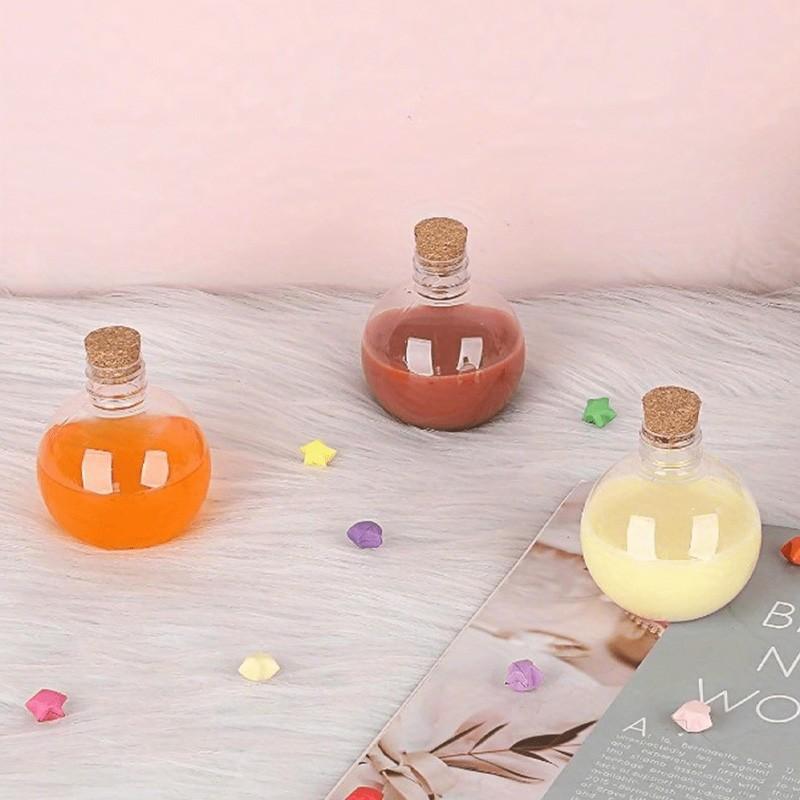 Transparent Plastic Ball-Shaped Potion Bottle with Cork, Sand Art Container, Party Drink Bottle, DIY Craft Bottle, Essential Oil Bottle