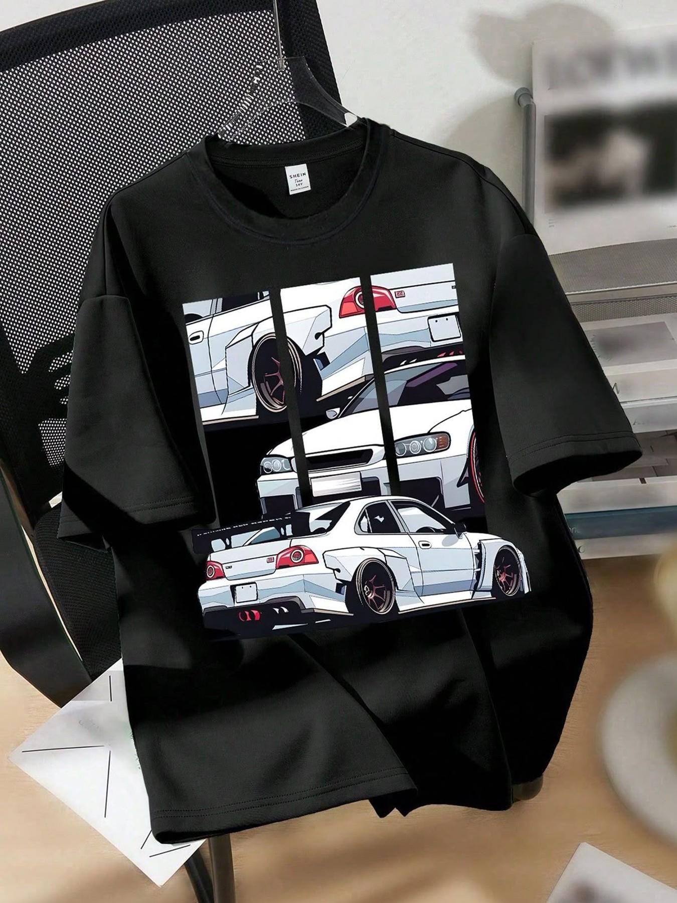 Men's Oversized JDM Nissan Skyline GTR R34 Graphic T-Shirt, Retro 90s Tuner Car Drift Culture Tee, Casual Cotton Crewneck Streetwear Top for Car Enthusiasts, Car Meet Apparel