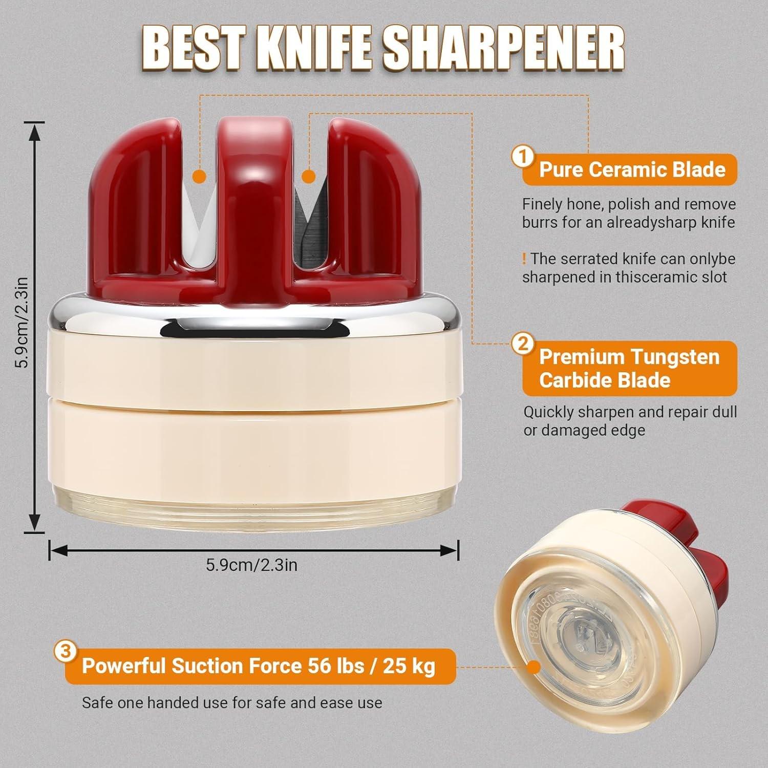 2-Piece Mini Knife Sharpener Set, Multifunctional Pocket Kitchen Tool Sharpeners with Suction Base, Suitable for Various Knives