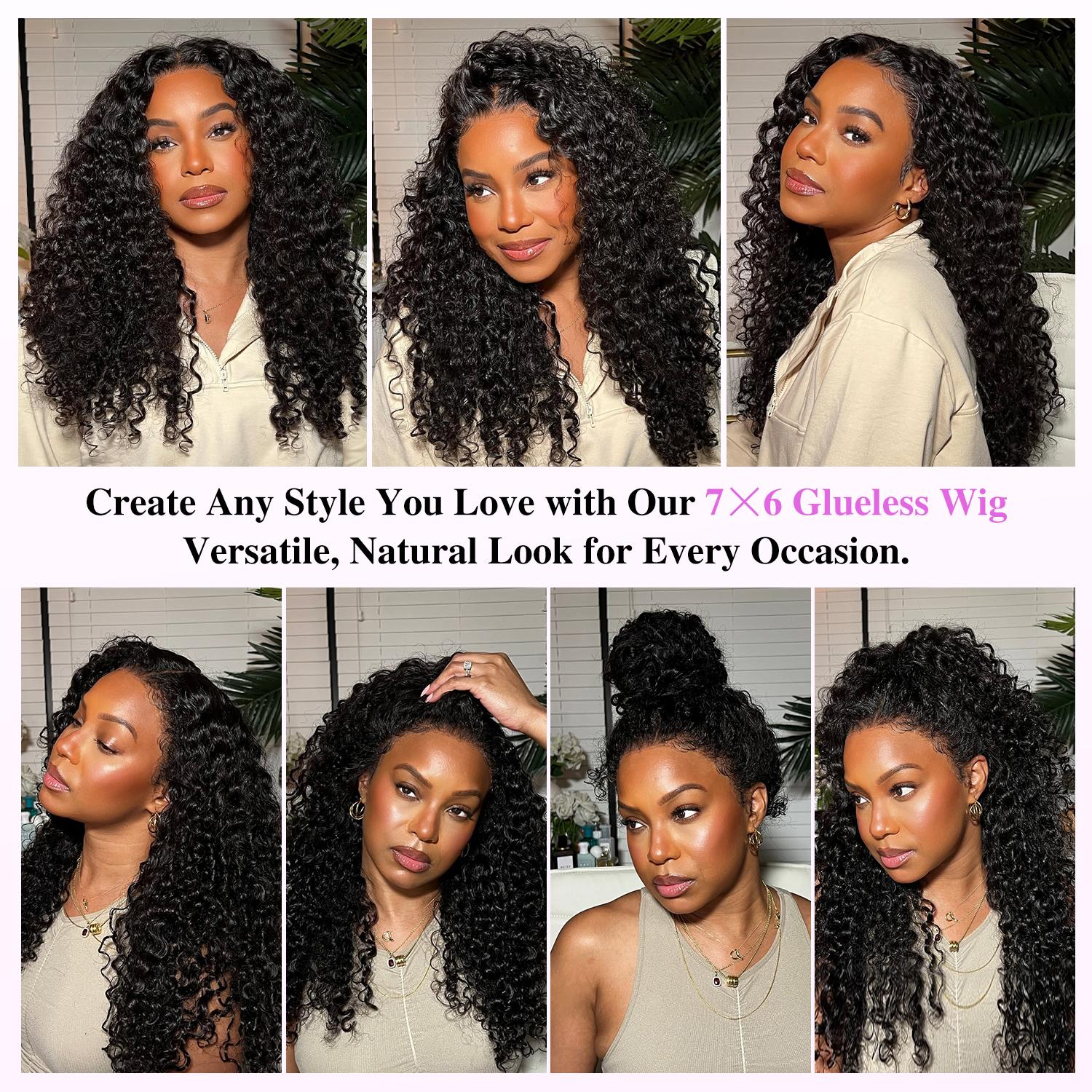 【26‘’ Burmese=$135】Tahikie Burmese Curly 7x6 HD Lace 200% Density Pre Plucked Glueless Natural Black/99J Burgundy Afro Kinky Curly / Deep Wave / Body Wave / Water Wave Human Hair Wigs Upgrade With Drawstring Cap One-Step Invisible Hairline For Women