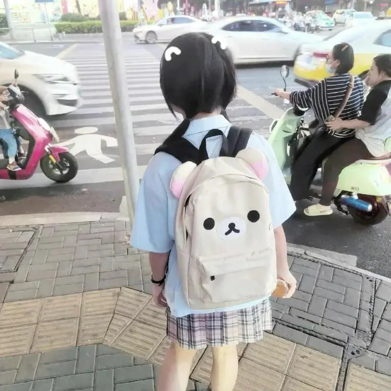 Cute Bear Rilakkumas Backpack Large Capacity Anime Cartoon Backpack Stylish Student School Bag Nylon Shoulder Bags Schoolbag