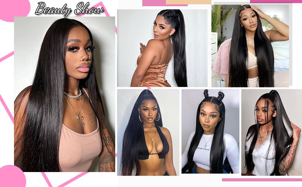 Bling Hair 360 Transparent Lace Front Wigs Real Hair Straight Frontal Wigs 180% Density 360 Full Lace Wigs Real Hair For Women Real Hair Ponytail Wigs 24 26 28 Inch