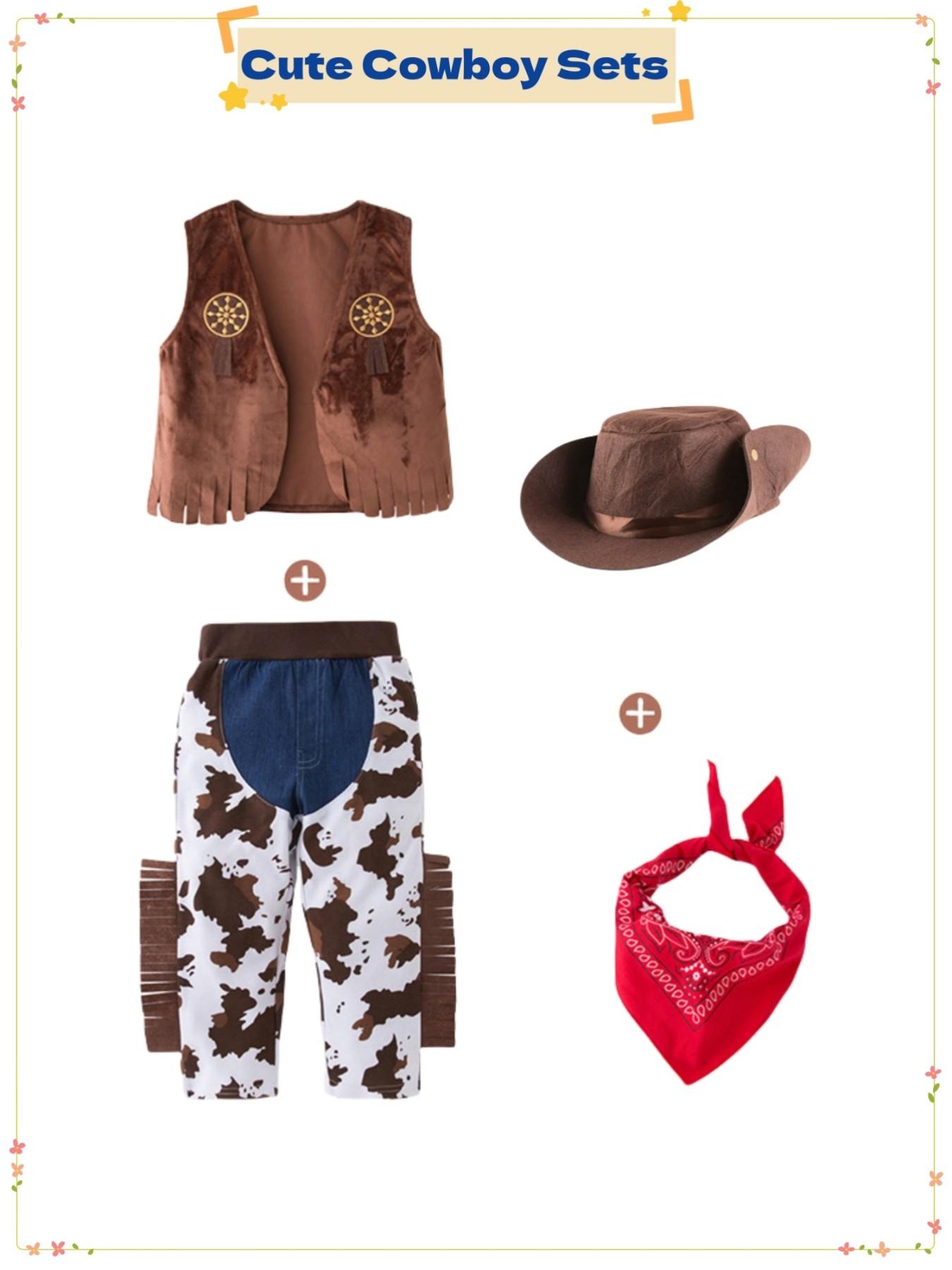 Kid Cowboy Costume 4pcs Set Boys Halloween Cosplay Event Dress Up Parties Stage Performance Outfits