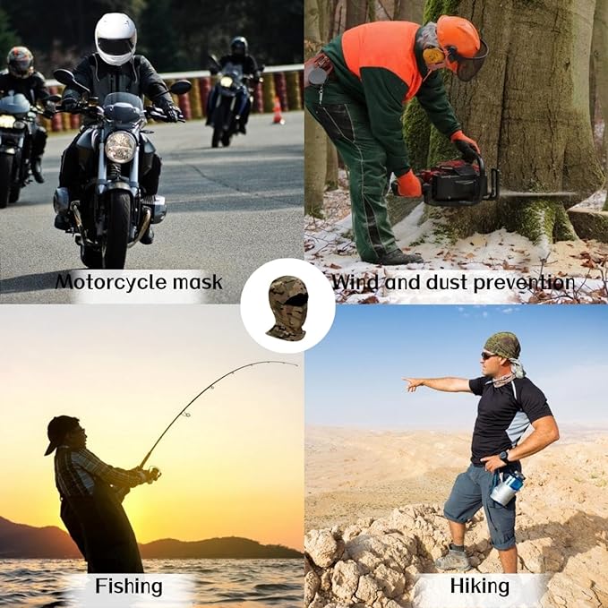 Yeomoo 5PCS Camouflage Balaclava Face Mask UV Protection Men Women Sun Hood Tactical Motorcycle Fishing Hiking Cycling Neck Gaiter Face Clothing Neck Mask Scarf Breathable Bandana Cool For Summer Gaiter for Windproof Sports Protective Gear Ski Mask Chain