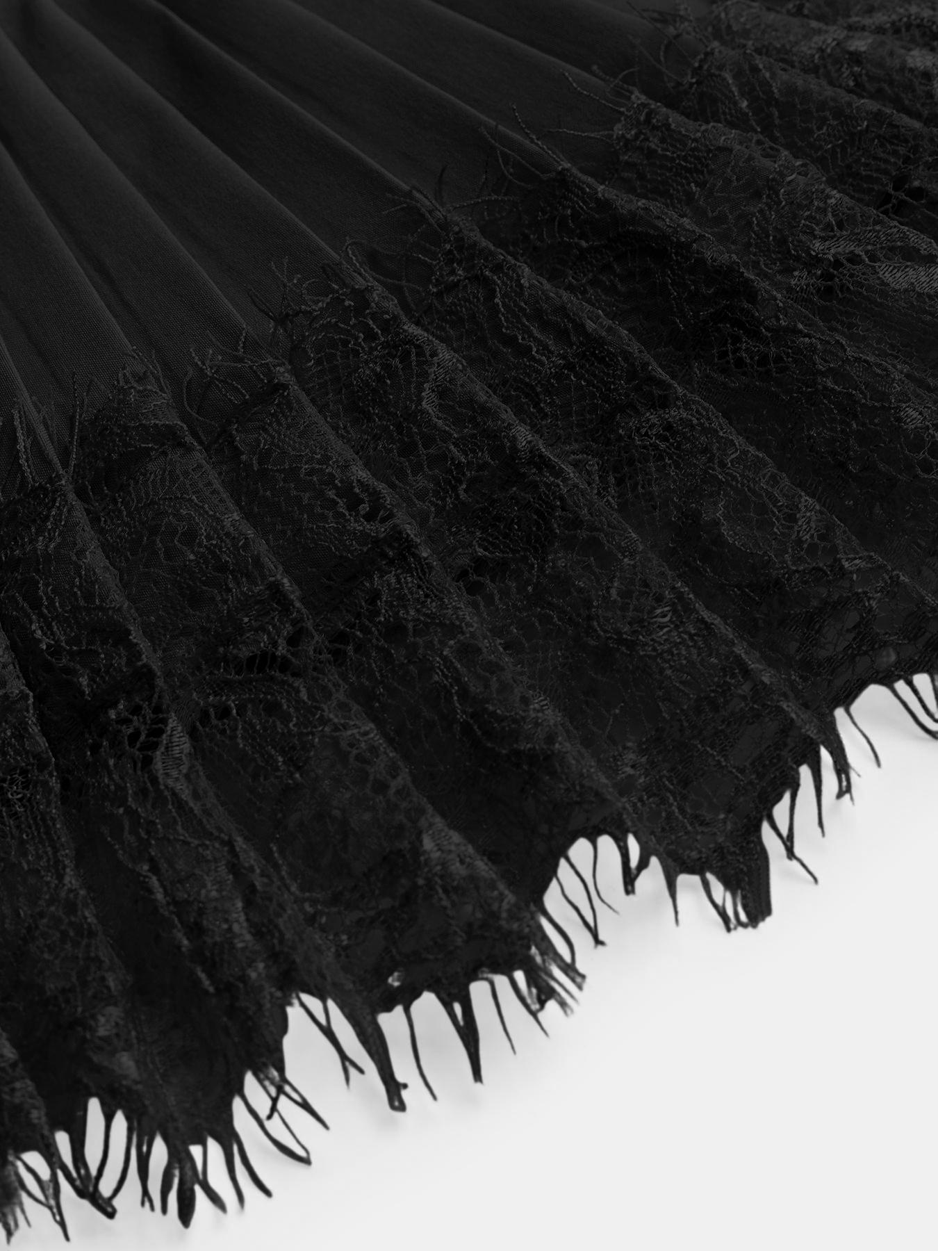 Women's Lace Patchwork Pleated Short Skirt, Feminine Sweet Elegant Style, Show Leg Length, Plain Pattern, S Type Silhouette