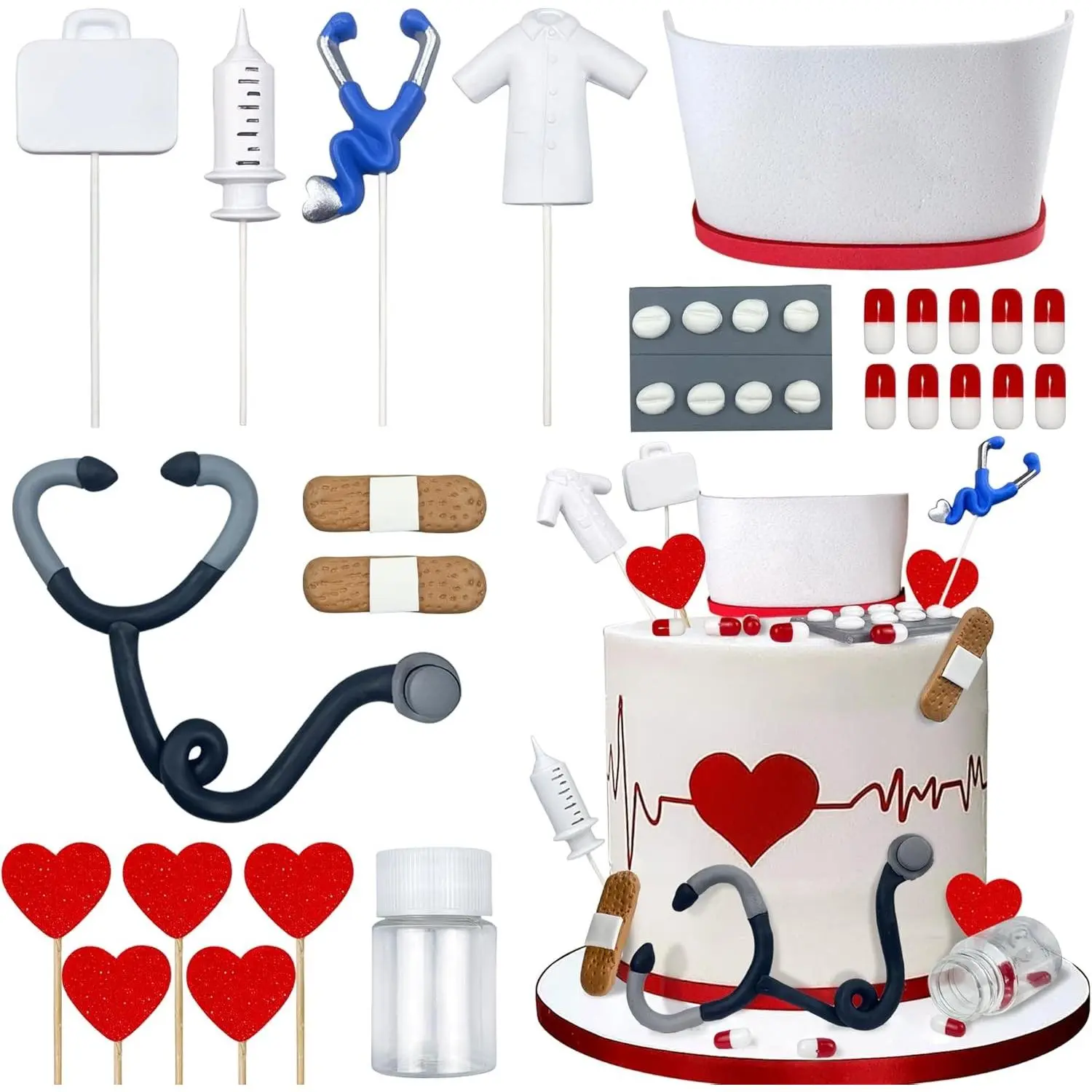 Plastic Nurse Graduation Cake Topper Ornaments Set - Indoor Furniture Accent, Nursing Party Decor Gift for Nurse Graduates