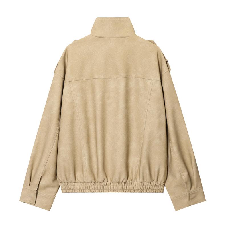 Women's Winter Fitted Jacket Zipper Oversized Stand Collar Multiple Pockets Workwear Street Style Casual Layered Outerwear