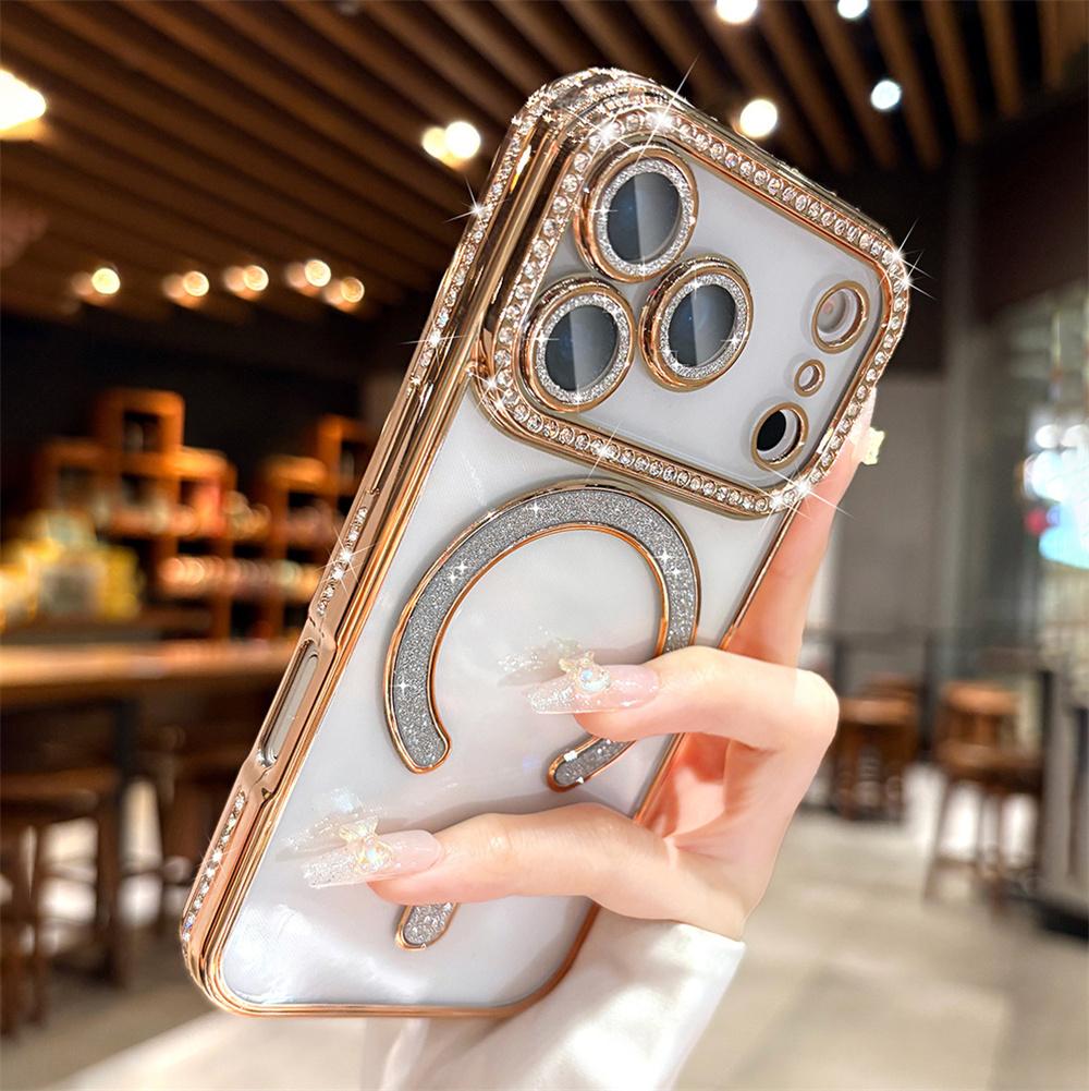 OREKROY【Freeship】Magnetic Glitter Case for iPhone 17 Pro Max 17Pro 17Air 17, 16 15 14 13 12 [Compatible with MagSafe] Military-Grade Protection, Sparkle Diamond Cute Glitter Bling Clear TPU Cover ,with Camera Lens Protector for Women Girls