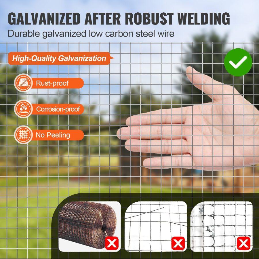 VEVOR Hardware Cloth, 1/2 inch 36inx 100 ft 19 Gauge, Hot Dipped Galvanized Wire Mesh Roll, Chicken Wire Fencing, Wire Mesh for Rabbit Cages, Garden, Small Rodents