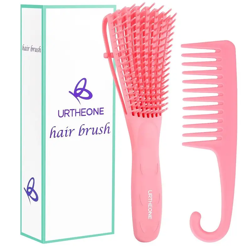 Detangling Brush for Black Natural Hair, 3A-4C Curly Afro Brush |   Wet Dry Detangler Comb for Kinky Coily Wavy Hair, Pain Free No Pull with Comfortable Grip, Easy Clean for Adults Kids(Pink)